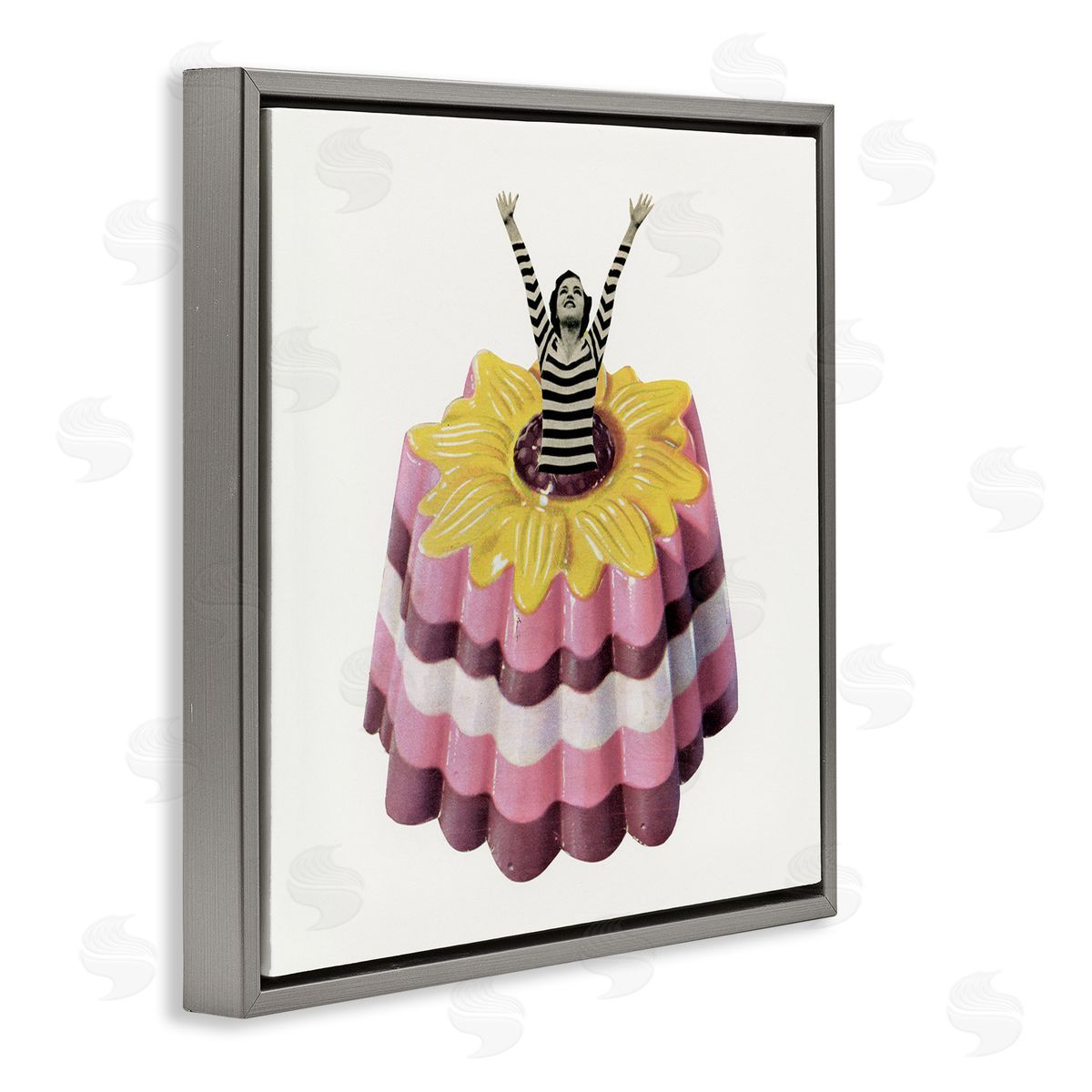 Cassia Beck Abstract Fashion Female Blancmange Custard Dessert Stripes Gray Floating Frame Canvas Wall Art Print