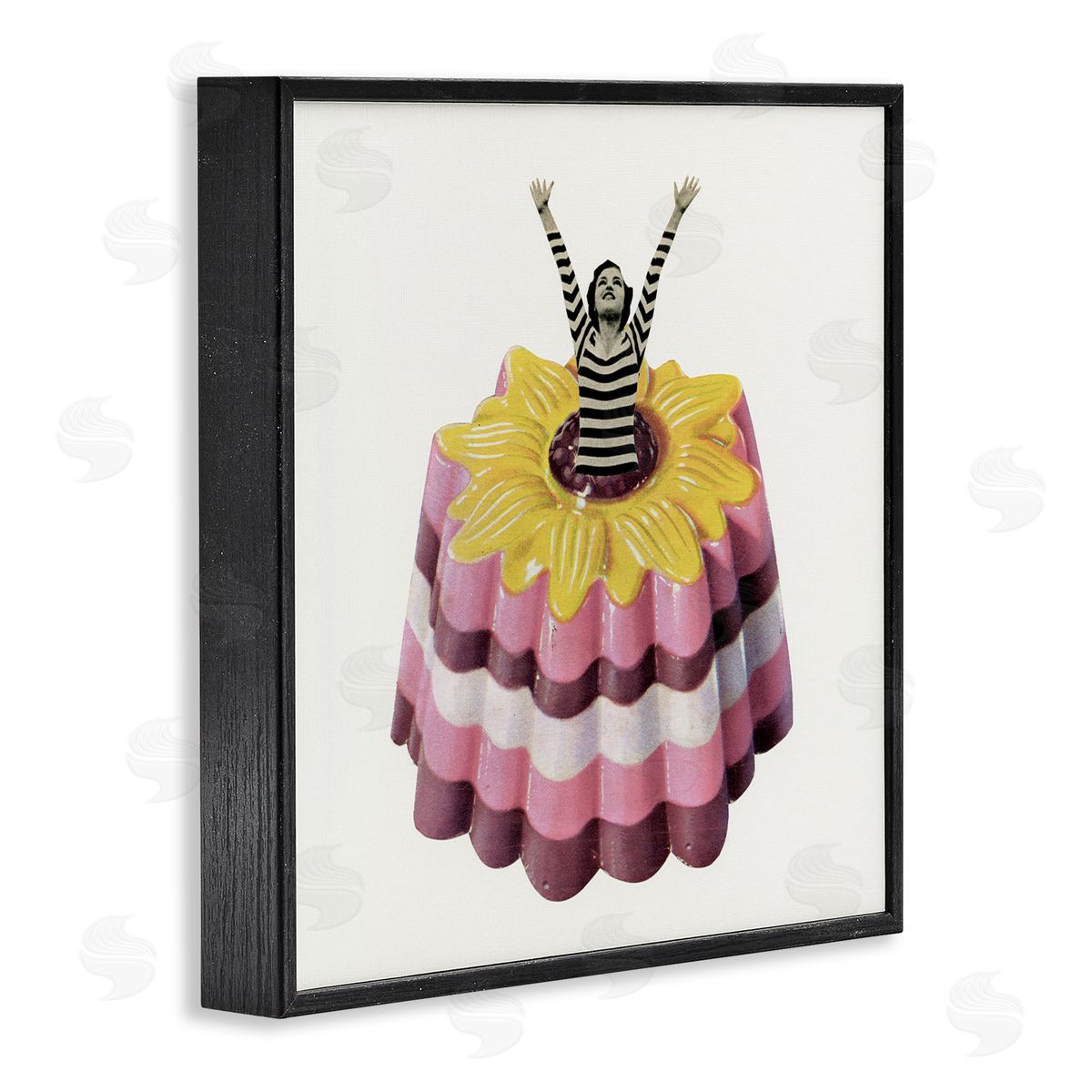 Cassia Beck Abstract Fashion Female Blancmange Custard Dessert Stripes Black Framed Glicee Wall Art Print