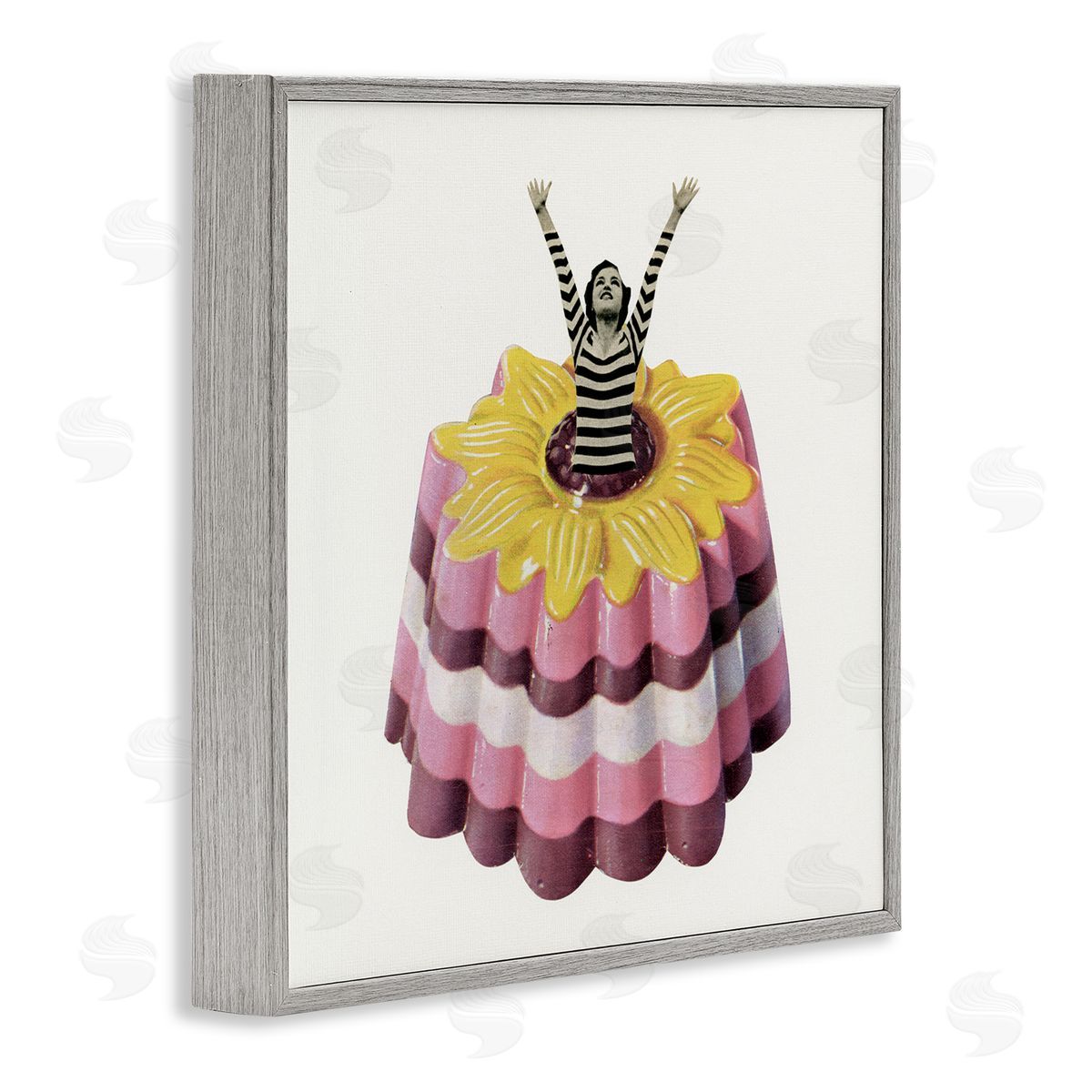 Cassia Beck Abstract Fashion Female Blancmange Custard Dessert Stripes Gray Framed Glicee Wall Art Print