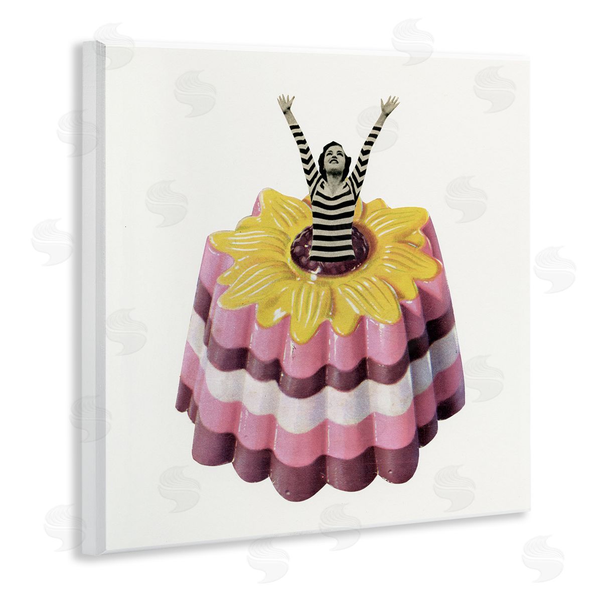 Cassia Beck Abstract Fashion Female Blancmange Custard Dessert Stripes Wooden Wall Plaque Art Print