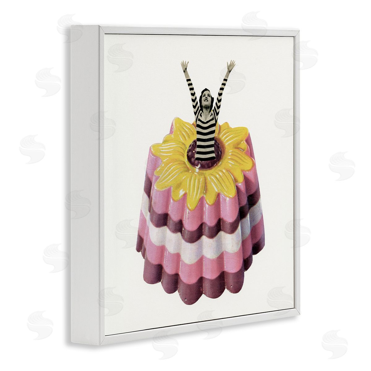 Cassia Beck Abstract Fashion Female Blancmange Custard Dessert Stripes White Framed Glicee Wall Art Print