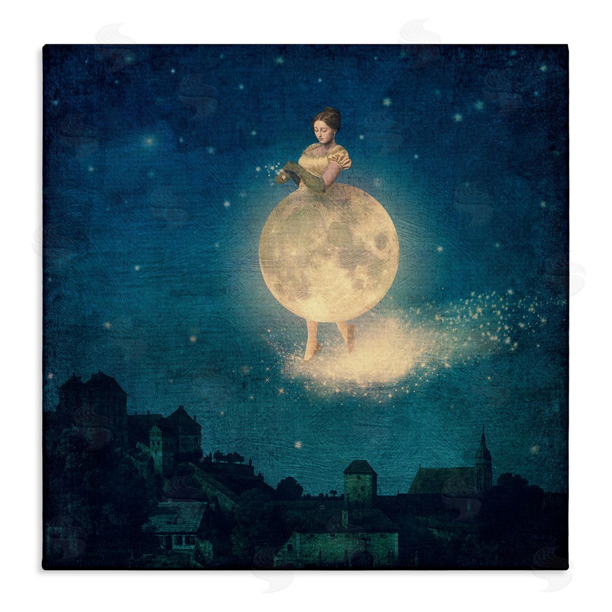 stupell industries Paula Belle Flores | Surreal Lunar Woman Nighttime Stars Cityscape Wall Art