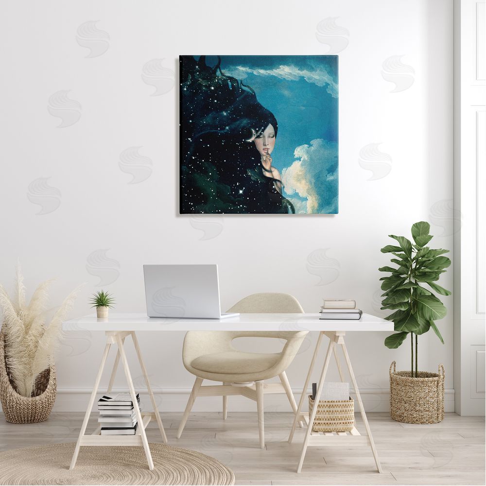 Paula Belle Flores Abstract Starry Night Sky Hair Daytime Clouds Canvas Wall Art in Room