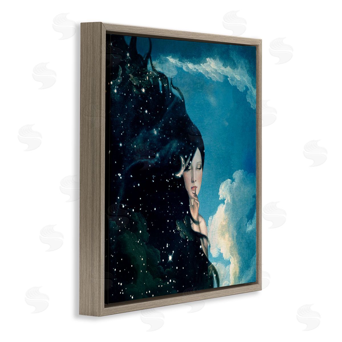 Paula Belle Flores Abstract Starry Night Sky Hair Daytime Clouds Brown Floating Frame Canvas Wall Art Print