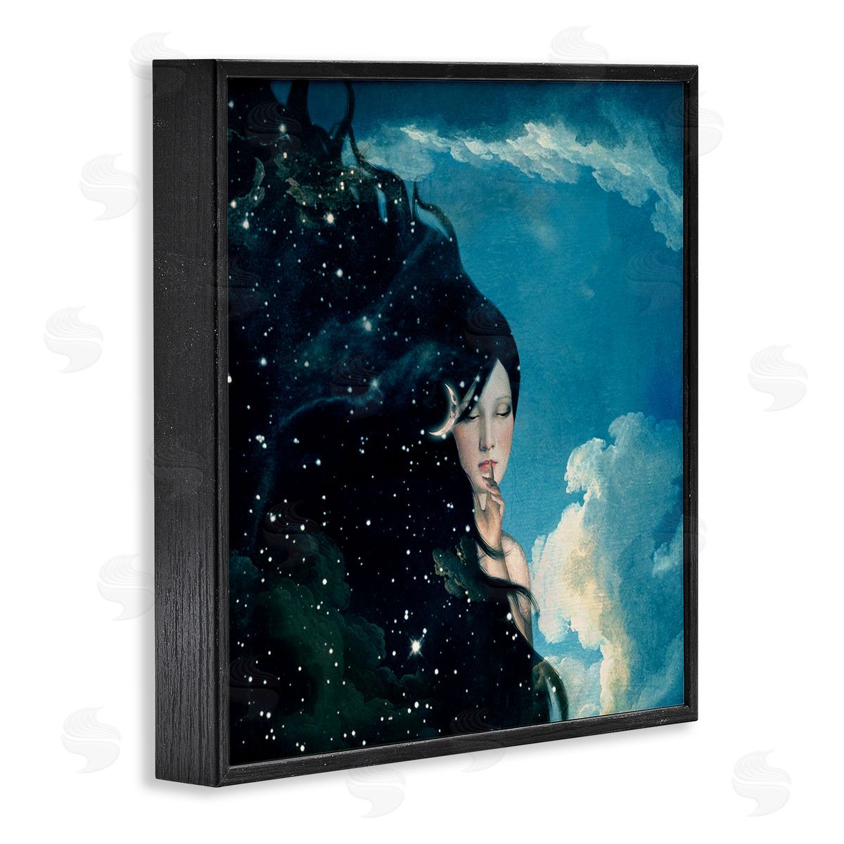 Paula Belle Flores Abstract Starry Night Sky Hair Daytime Clouds Black Framed Glicee Wall Art Print