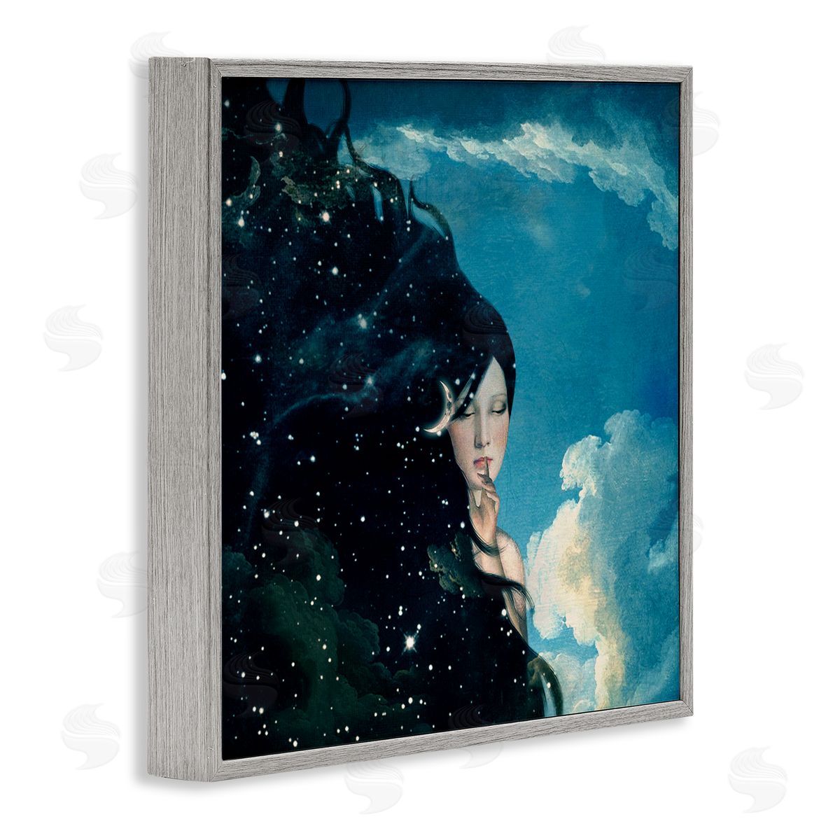 Paula Belle Flores Abstract Starry Night Sky Hair Daytime Clouds Gray Framed Glicee Wall Art Print