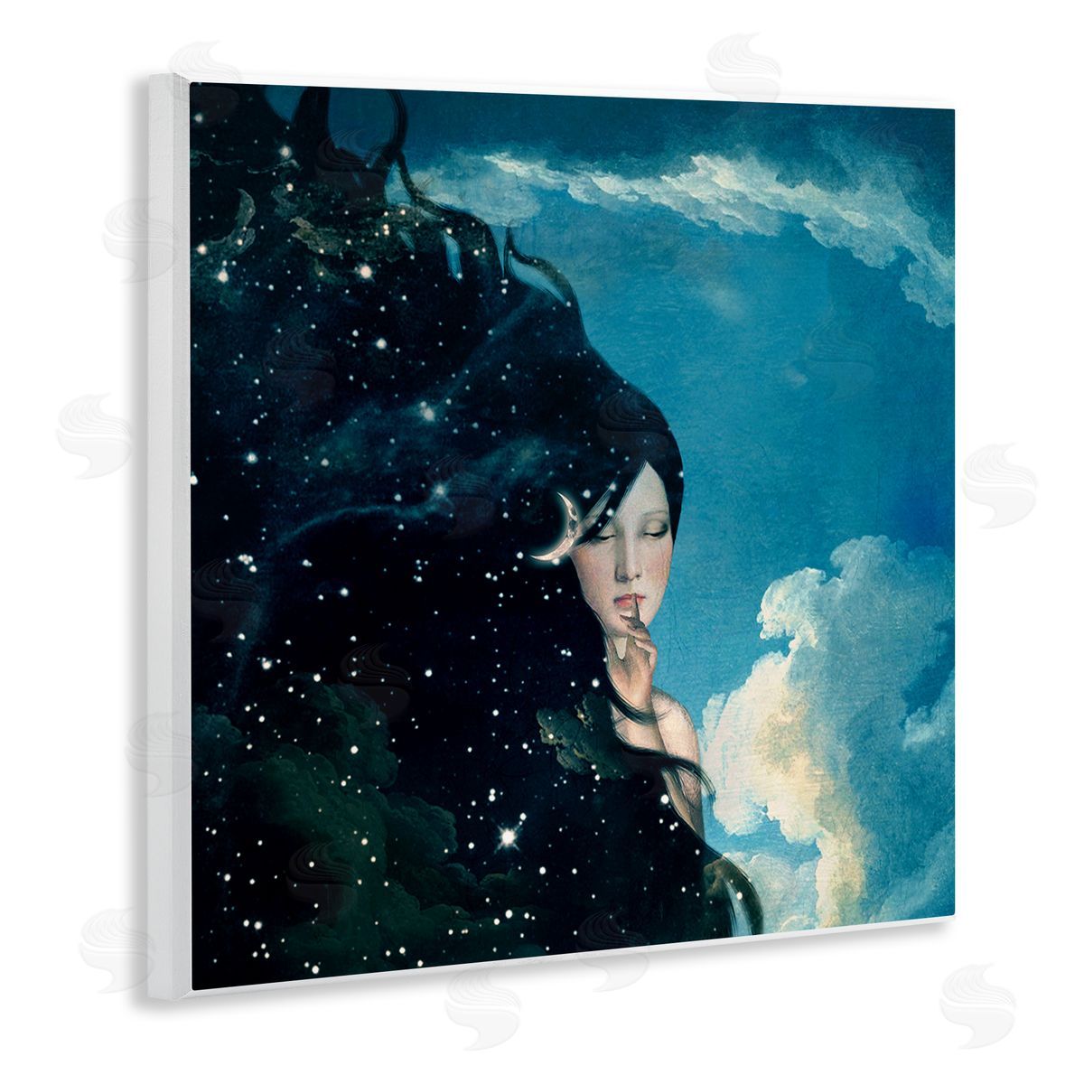 Paula Belle Flores Abstract Starry Night Sky Hair Daytime Clouds Wooden Wall Plaque Art Print