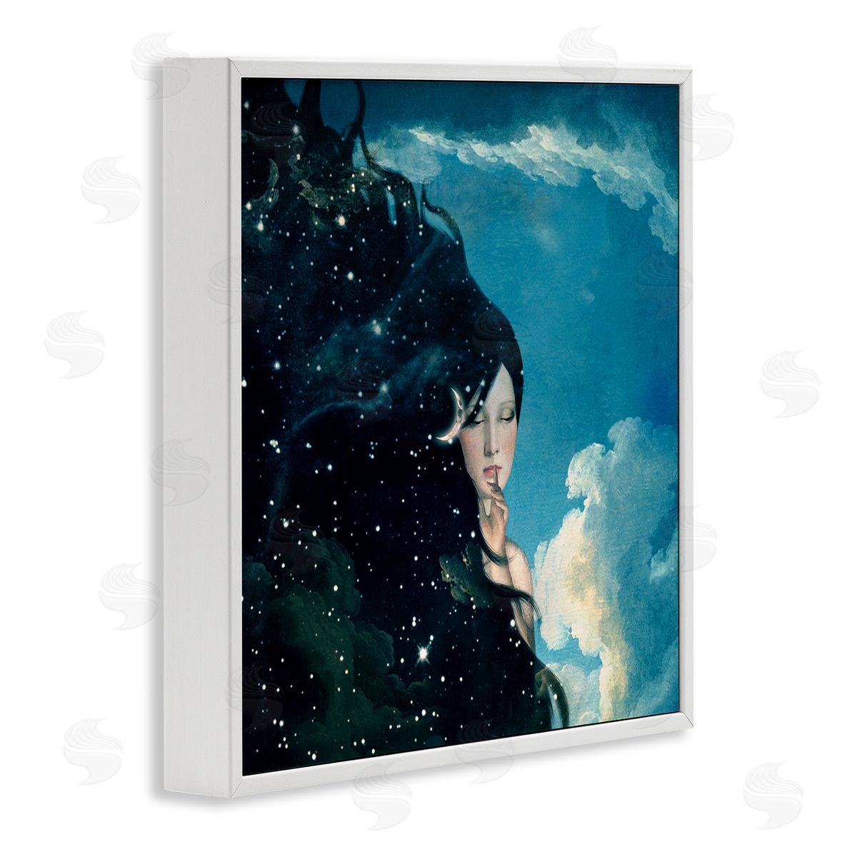Paula Belle Flores Abstract Starry Night Sky Hair Daytime Clouds White Framed Glicee Wall Art Print