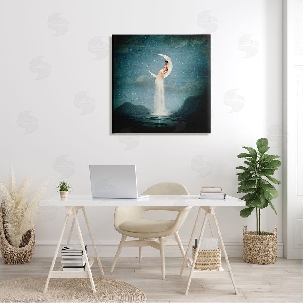 Paula Belle Flores Mountainous Ocean Landscape Moon Dress Waterfall Canvas Wall Art in Room