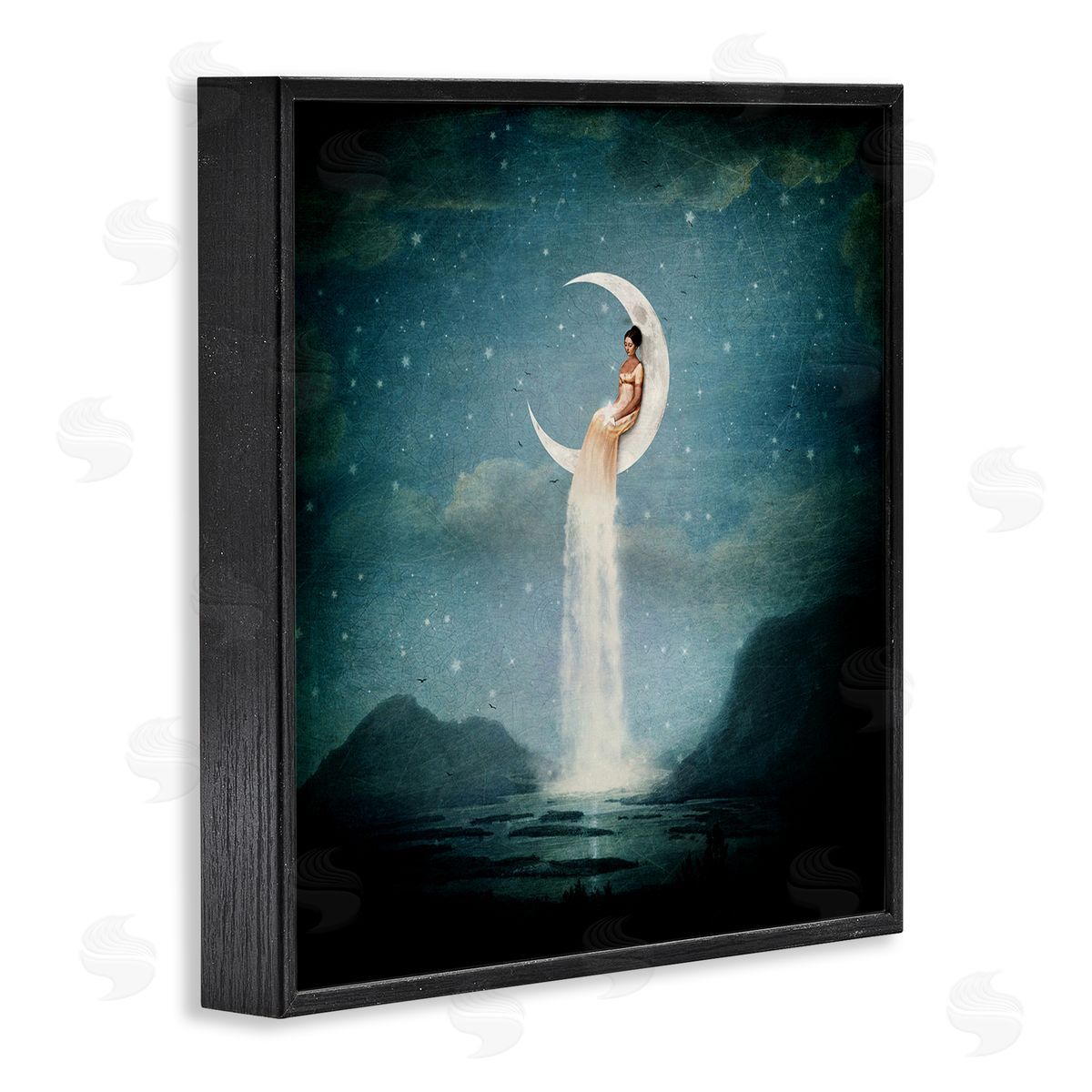Paula Belle Flores Mountainous Ocean Landscape Moon Dress Waterfall Black Framed Glicee Wall Art Print