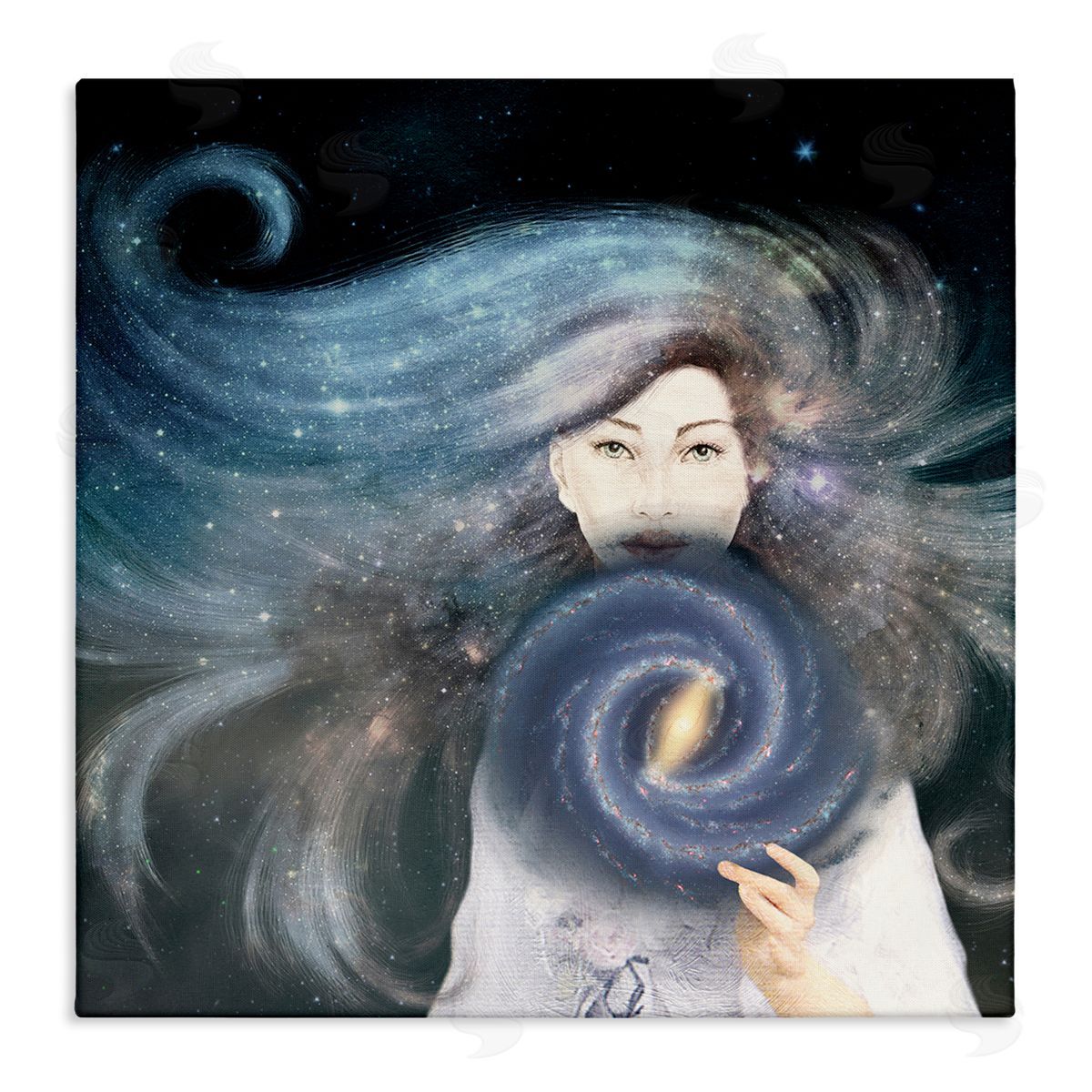 Paula Belle Flores Galaxy Woman Nebula Hair Purple Starry Universe  Stretched Canvas Wall Art Print