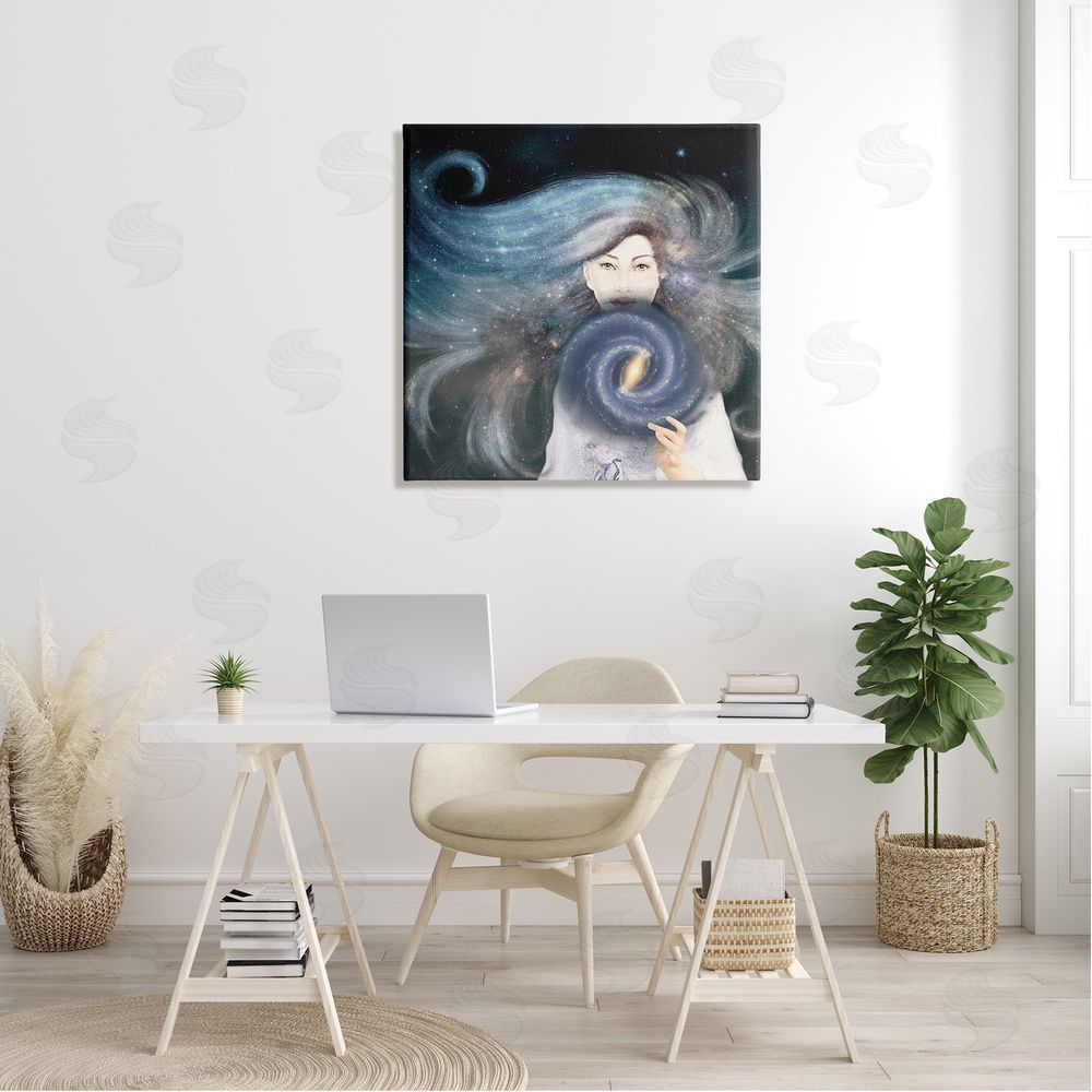 Paula Belle Flores Galaxy Woman Nebula Hair Purple Starry Universe  Canvas Wall Art in Room