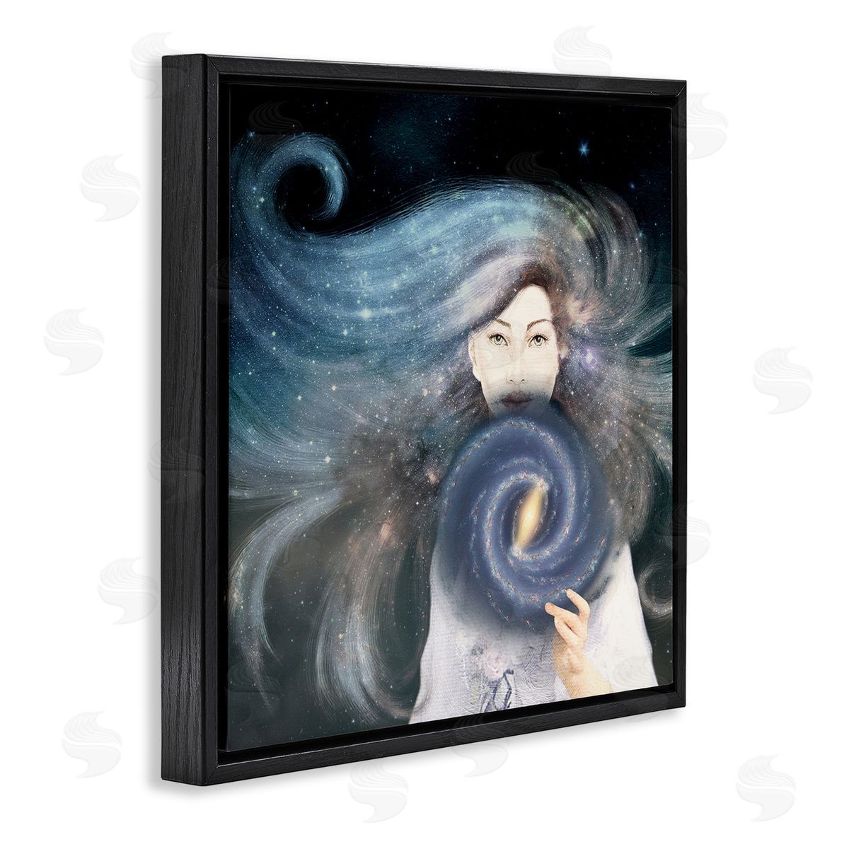 Paula Belle Flores Galaxy Woman Nebula Hair Purple Starry Universe  Black Floating Frame Canvas Wall Art Print