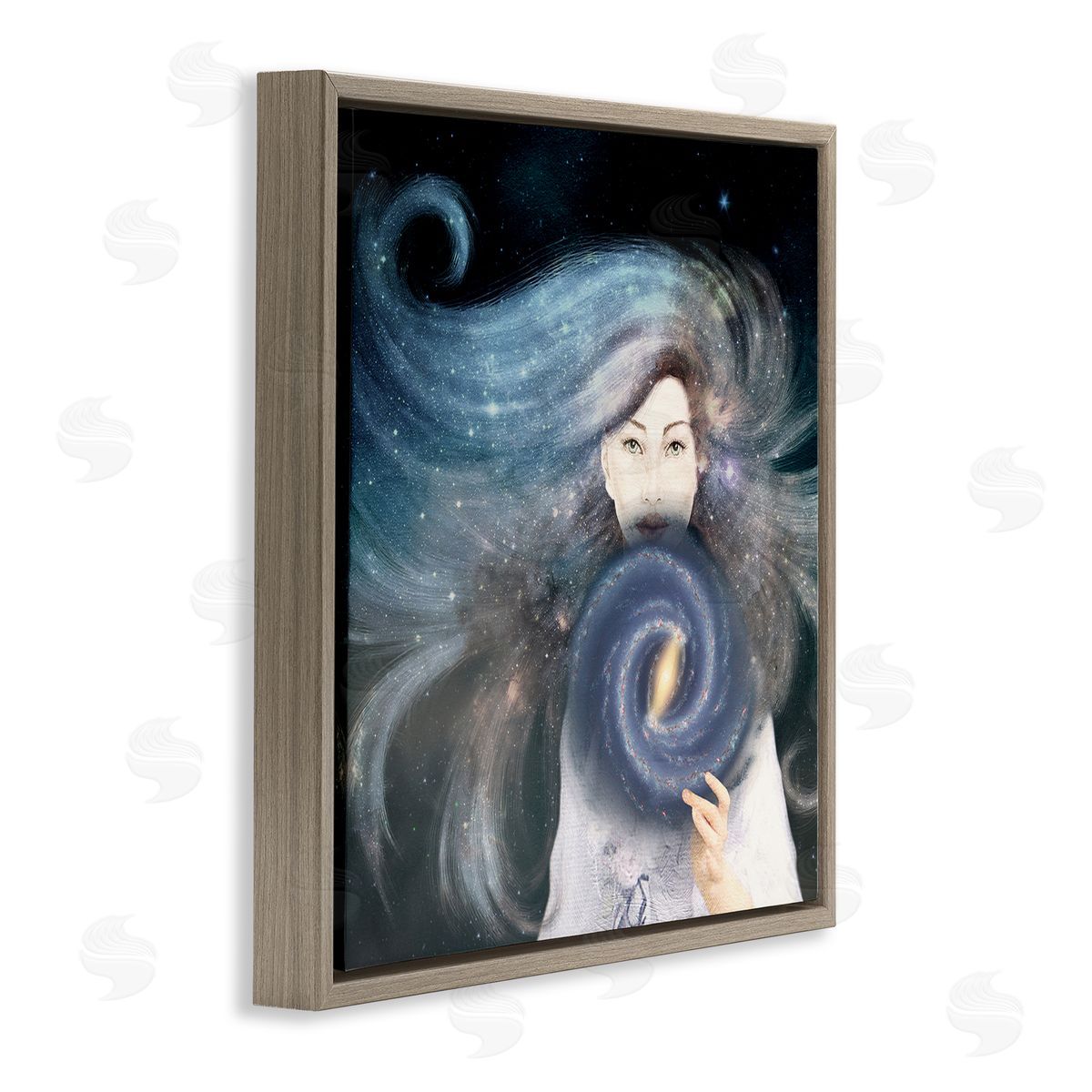 Paula Belle Flores Galaxy Woman Nebula Hair Purple Starry Universe  Brown Floating Frame Canvas Wall Art Print