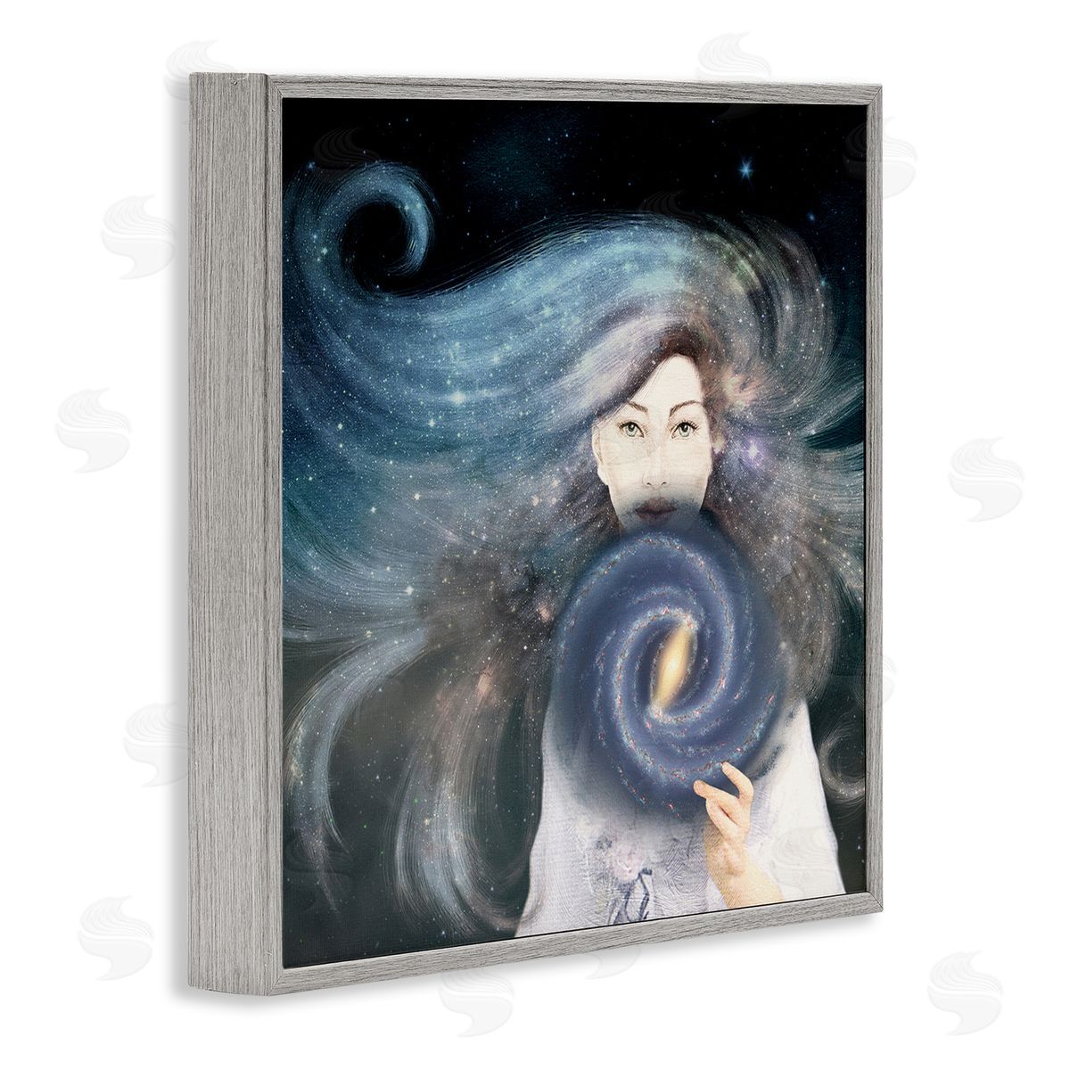 Paula Belle Flores Galaxy Woman Nebula Hair Purple Starry Universe  Gray Framed Glicee Wall Art Print