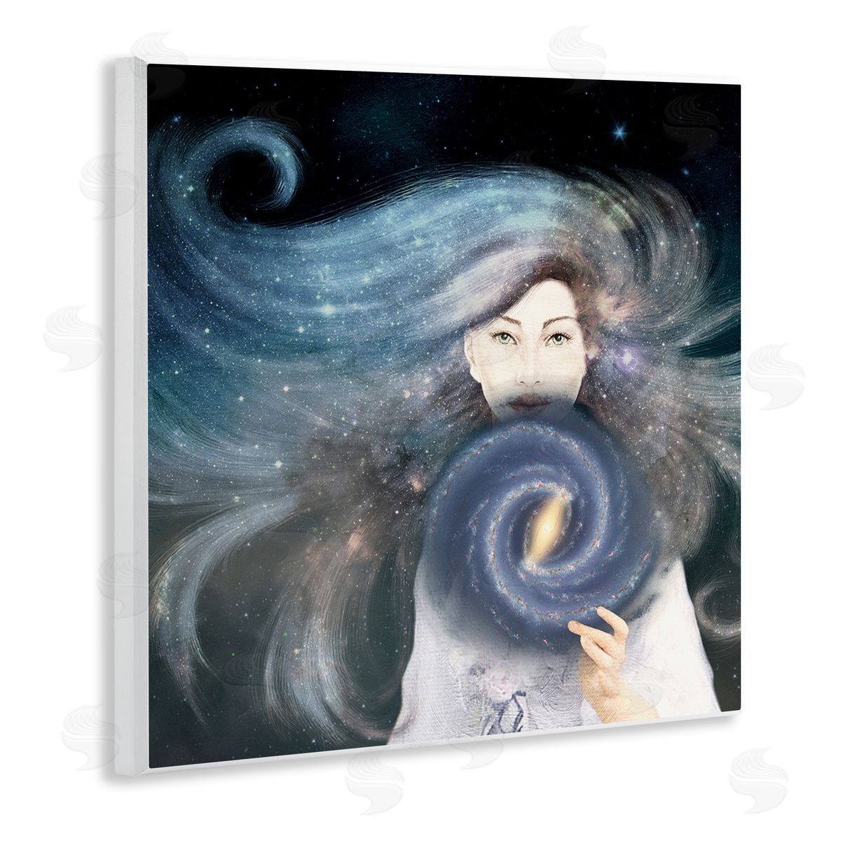 Paula Belle Flores Galaxy Woman Nebula Hair Purple Starry Universe  Wooden Wall Plaque Art Print