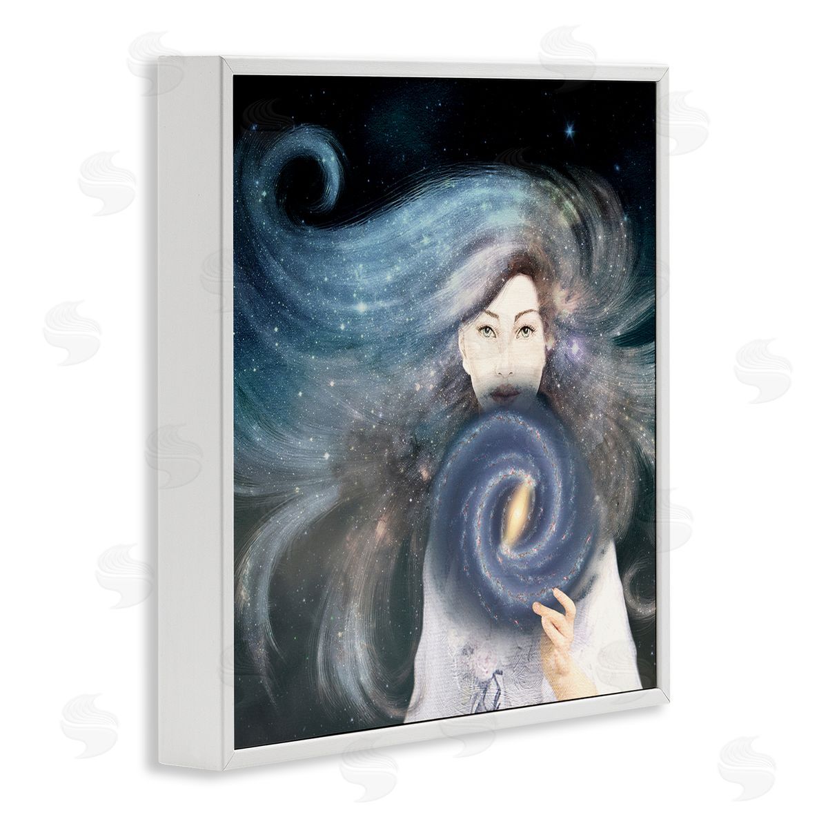 Paula Belle Flores Galaxy Woman Nebula Hair Purple Starry Universe  White Framed Glicee Wall Art Print