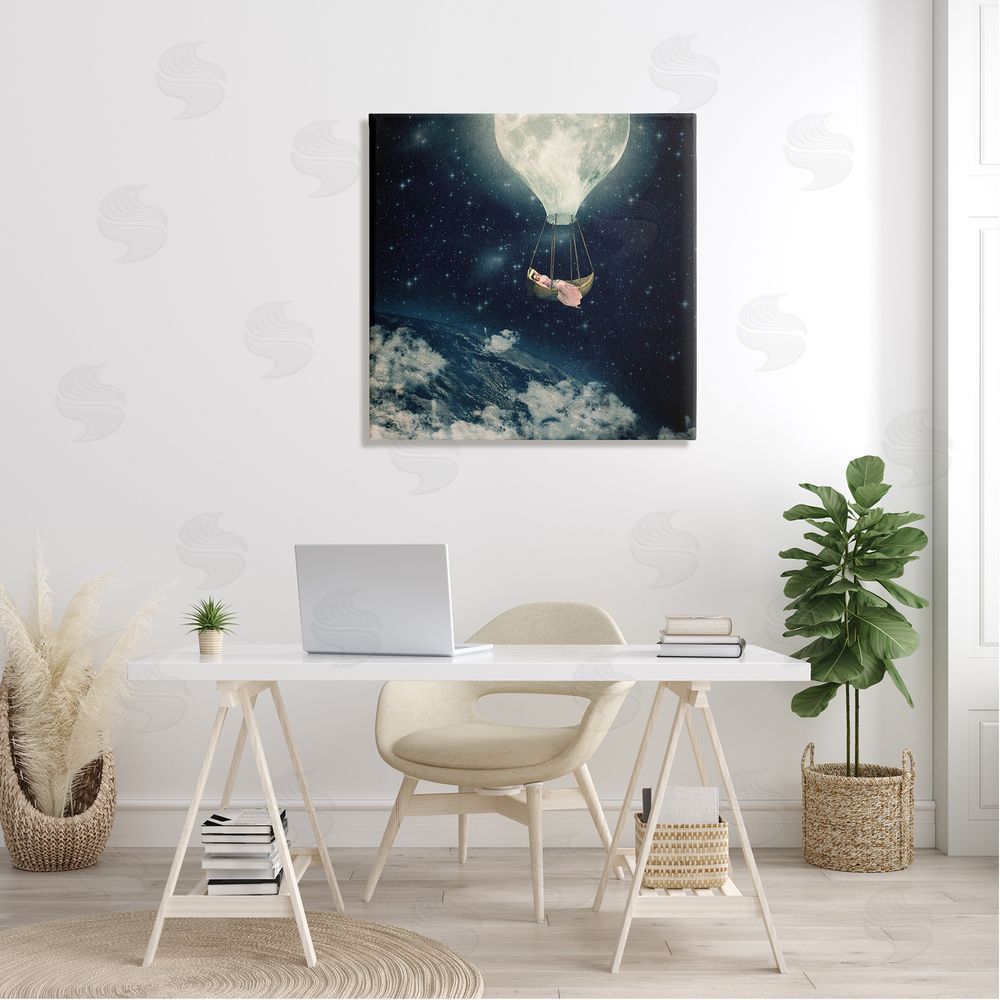 Paula Belle Flores Dreamlike Moon Balloon Galactic Outer Space Clouds  Canvas Wall Art in Room