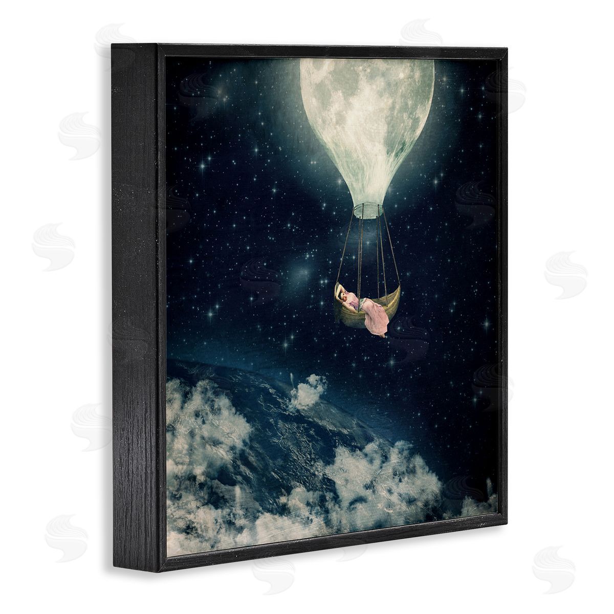 Paula Belle Flores Dreamlike Moon Balloon Galactic Outer Space Clouds  Black Framed Glicee Wall Art Print