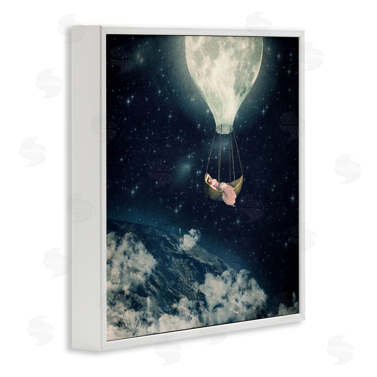 Paula Belle Flores Dreamlike Moon Balloon Galactic Outer Space Clouds  White Framed Glicee Wall Art Print