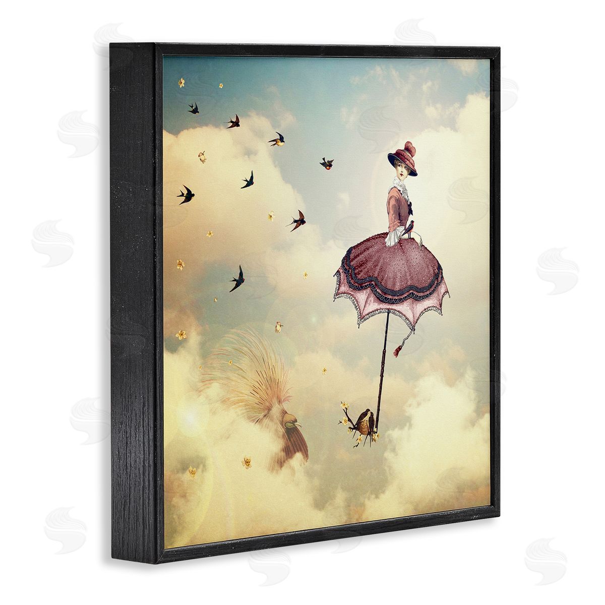 Paula Belle Flores Birds Flying Surreal Woman Clouds Fantasy Illustration Black Framed Glicee Wall Art Print