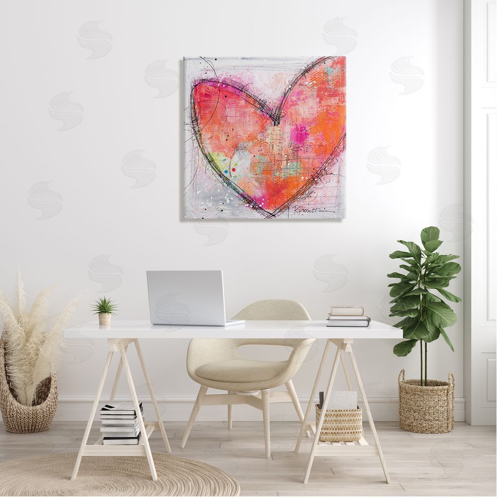 Ruth Fromstein Red Paint Splatter Heart Black Hatching Design  Canvas Wall Art in Room