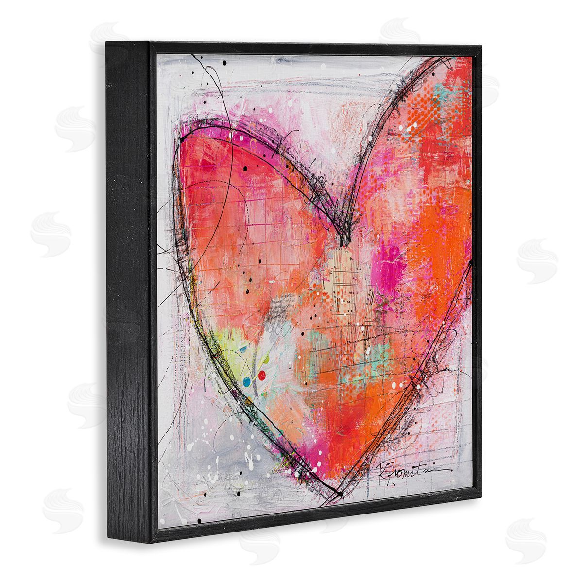 Ruth Fromstein Red Paint Splatter Heart Black Hatching Design  Black Framed Glicee Wall Art Print