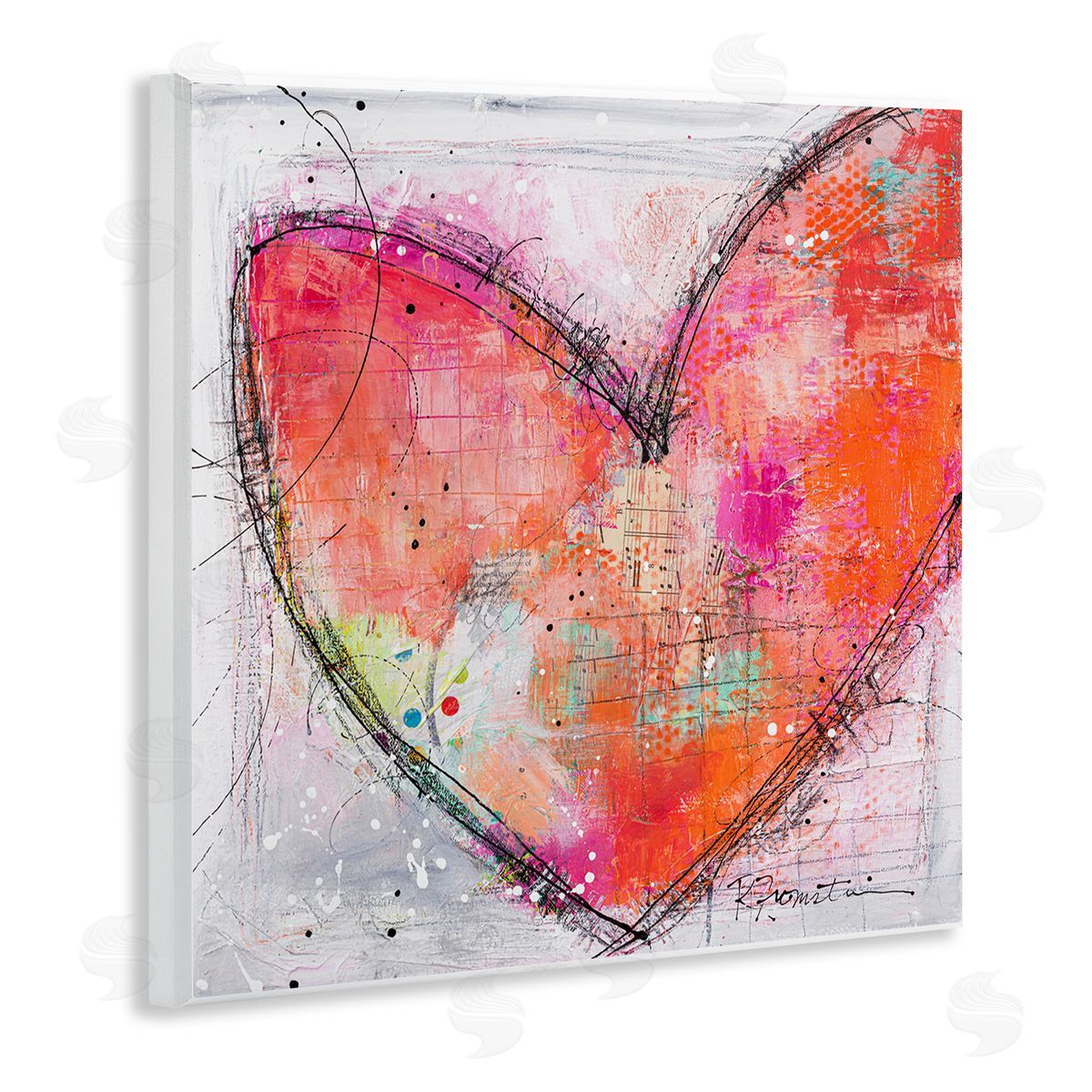 Ruth Fromstein Red Paint Splatter Heart Black Hatching Design  Wooden Wall Plaque Art Print