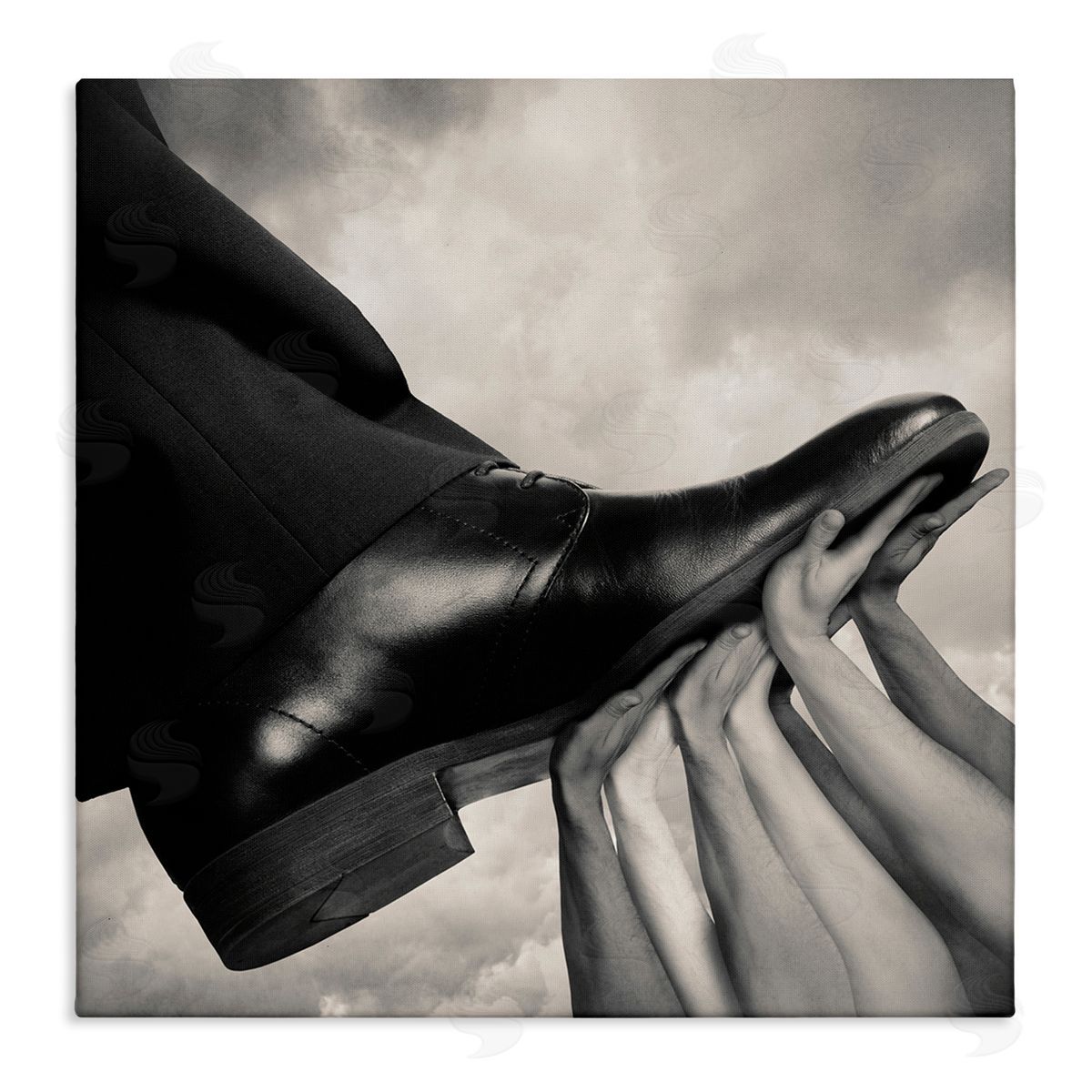 Tommy Ingberg Hands Holding Dress Shoe Monochrome Photography Clouds  Stretched Canvas Wall Art Print