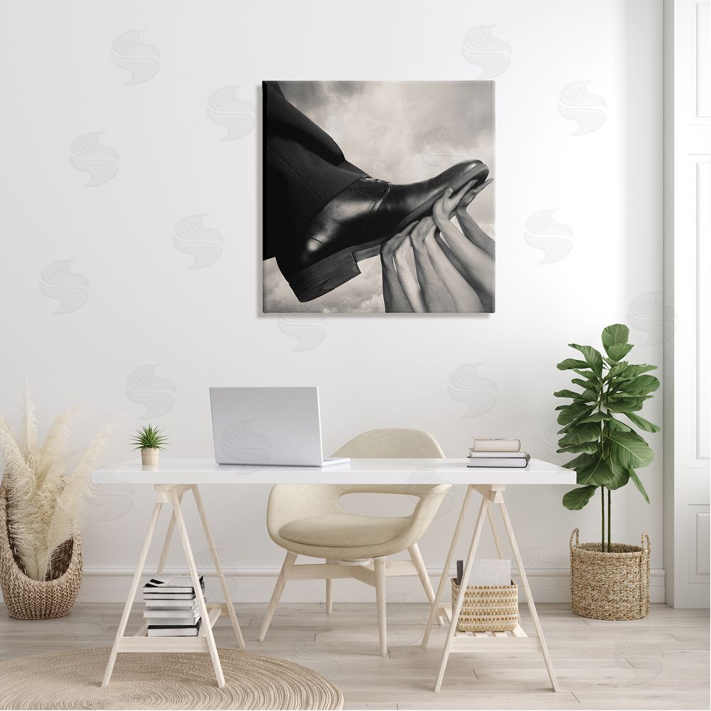 Tommy Ingberg Hands Holding Dress Shoe Monochrome Photography Clouds  Canvas Wall Art in Room