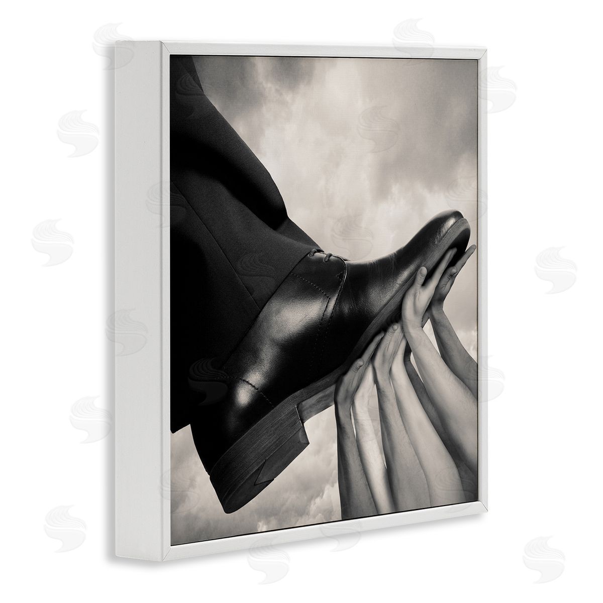 Tommy Ingberg Hands Holding Dress Shoe Monochrome Photography Clouds  White Framed Glicee Wall Art Print