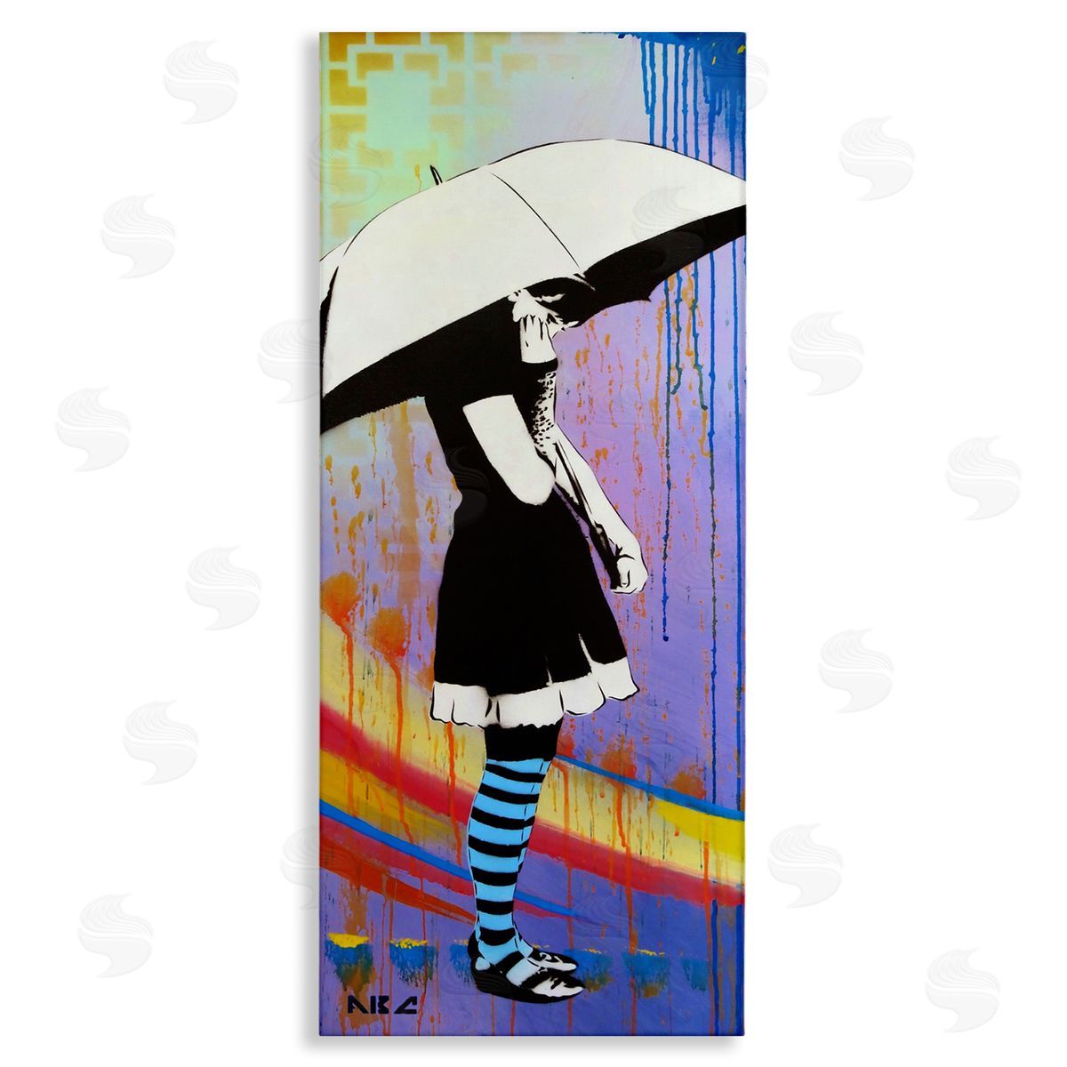 AbcArtAttack Urban Paint Drip Bold Patterned Girl & Umbrella