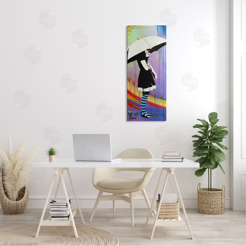 AbcArtAttack Urban Paint Drip Bold Patterned Girl & Umbrella
