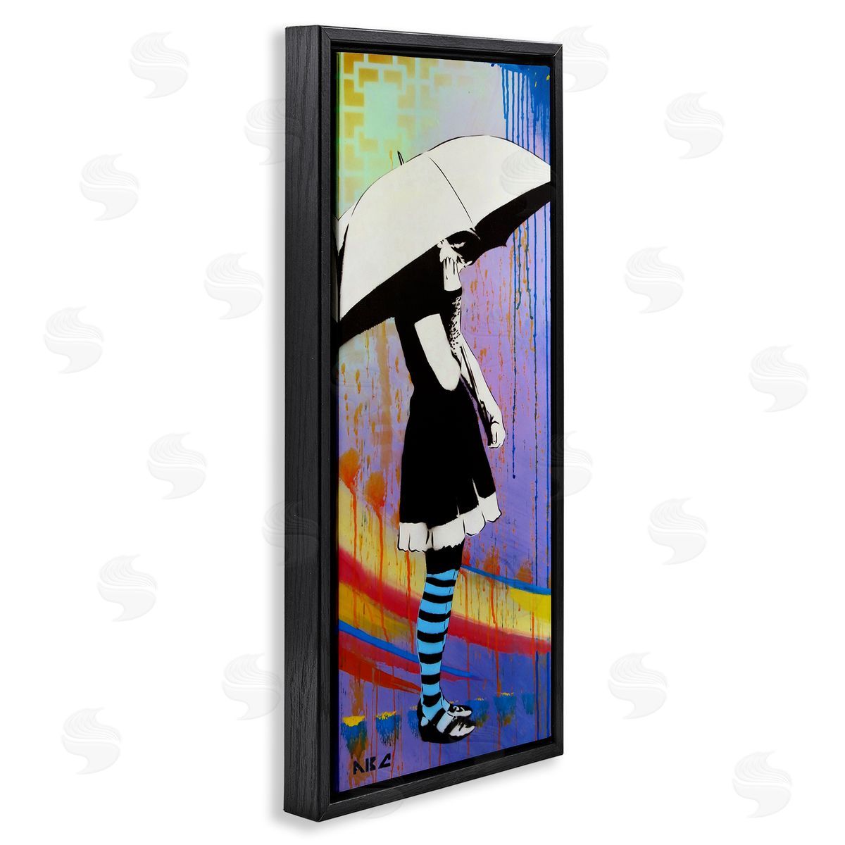 AbcArtAttack Urban Paint Drip Bold Patterned Girl & Umbrella