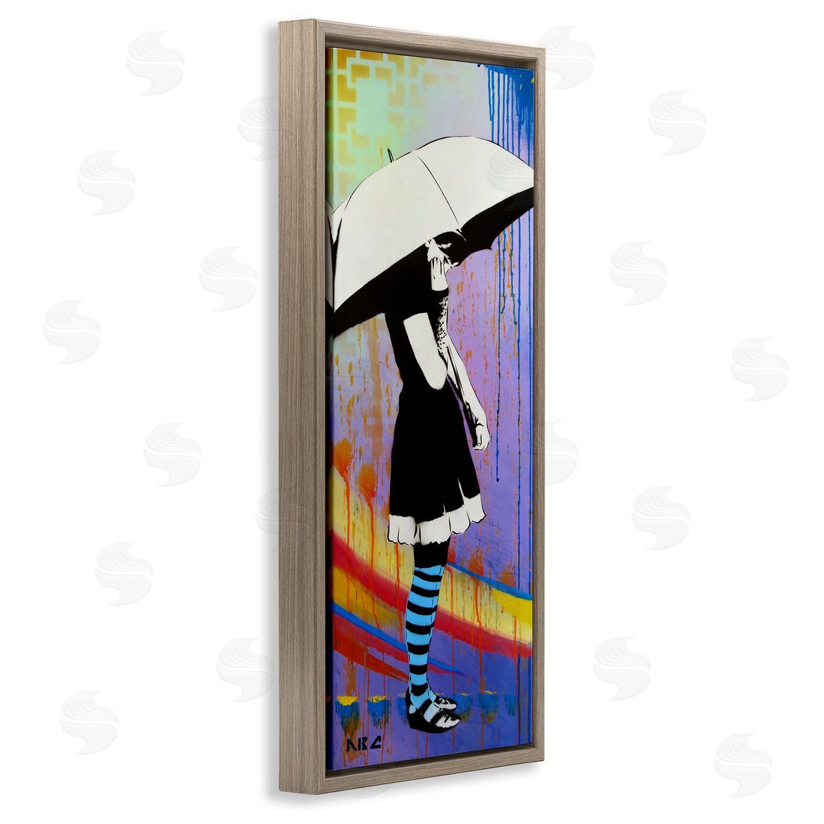 AbcArtAttack Urban Paint Drip Bold Patterned Girl & Umbrella