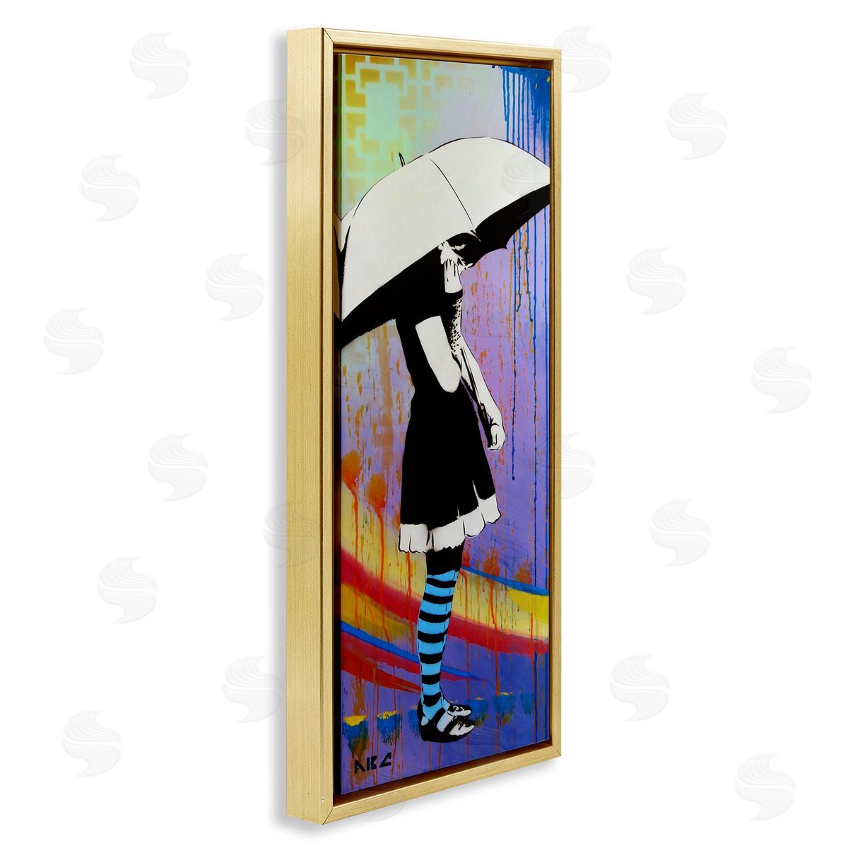 AbcArtAttack Urban Paint Drip Bold Patterned Girl & Umbrella