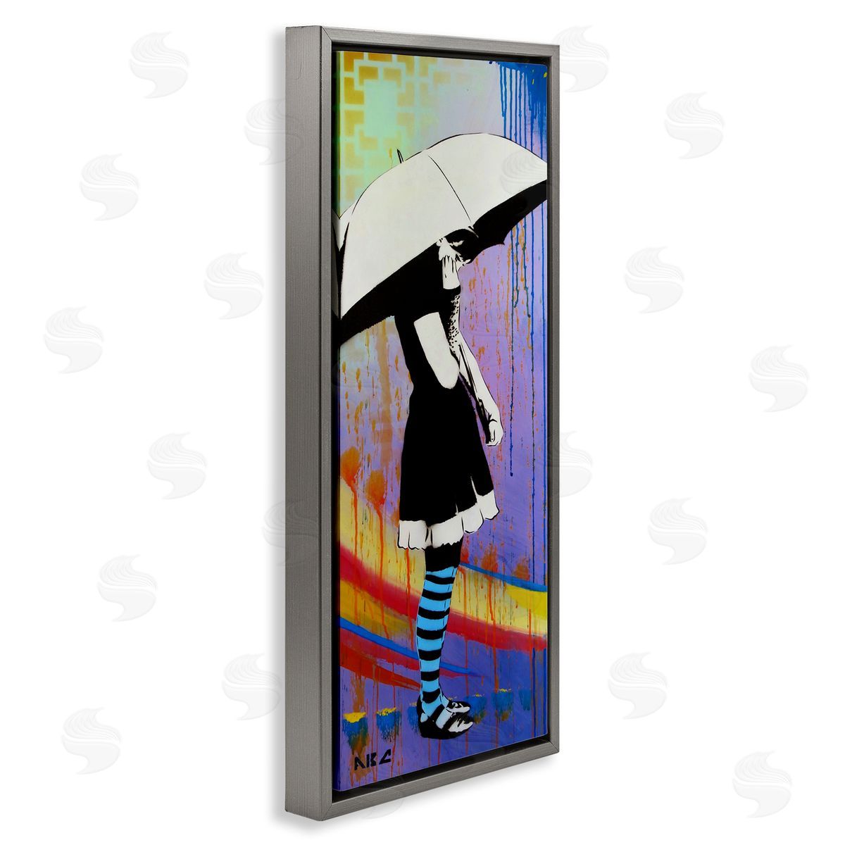 AbcArtAttack Urban Paint Drip Bold Patterned Girl & Umbrella
