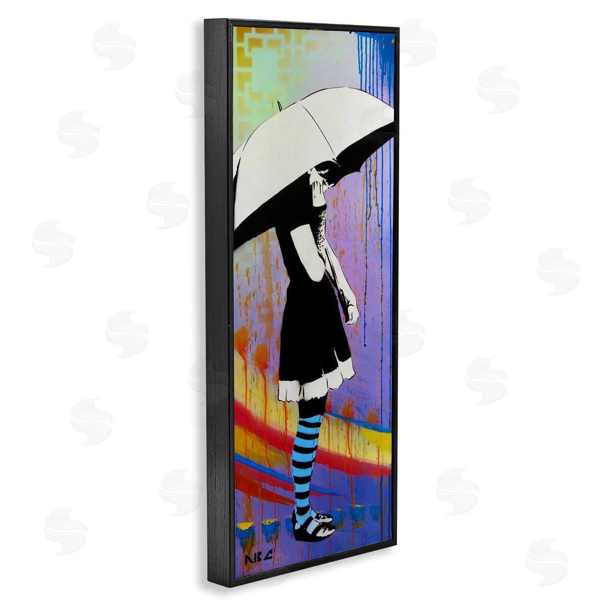 AbcArtAttack Urban Paint Drip Bold Patterned Girl & Umbrella
