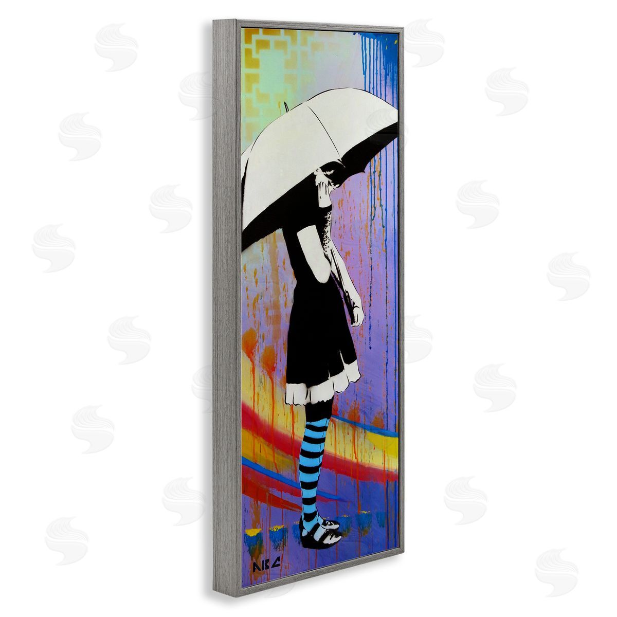 AbcArtAttack Urban Paint Drip Bold Patterned Girl & Umbrella