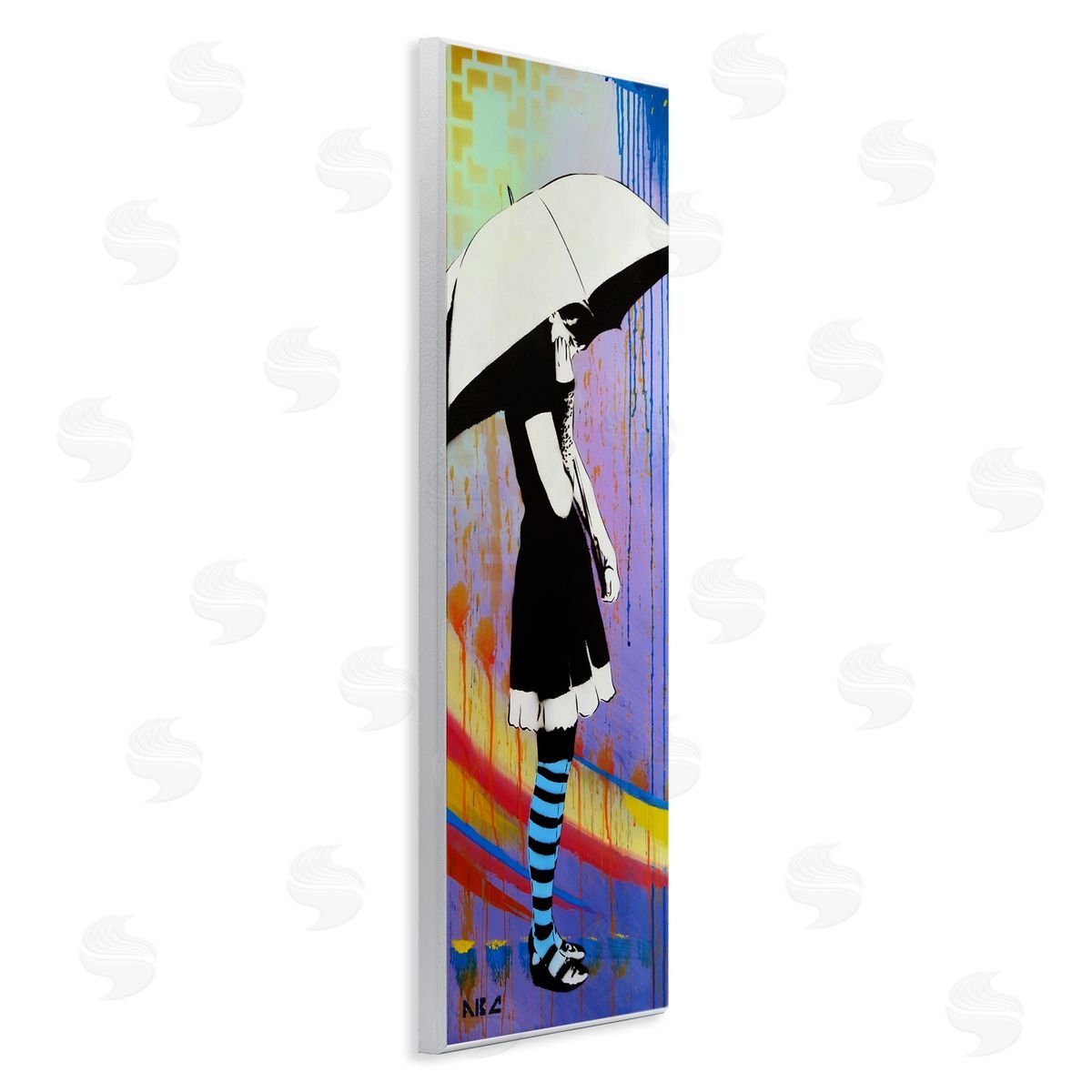 AbcArtAttack Urban Paint Drip Bold Patterned Girl & Umbrella