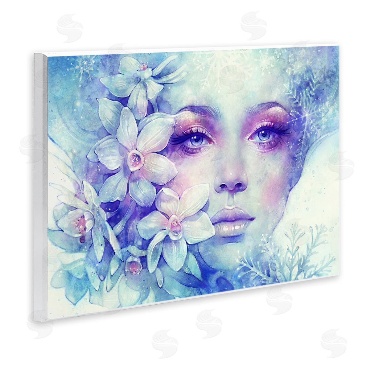 Anna Dittman Detailed Woman Purple Makeup Floral Bouquet Snowflakes Wall Plaque Art Print