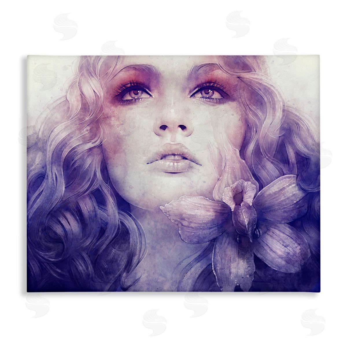 Anna Dittman Vivid Purple Flower Blossom Woman Flowing Hair Stretched Canvas Wall Art Print