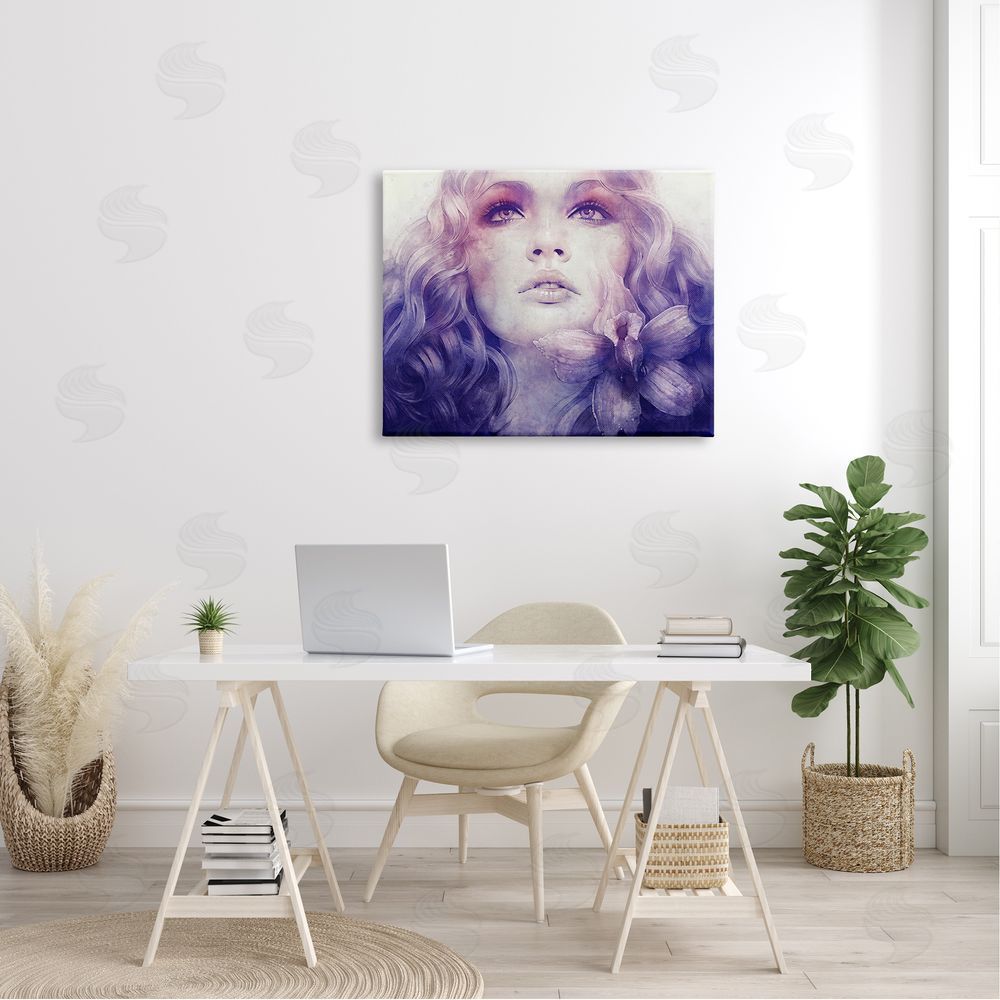 Anna Dittman Vivid Purple Flower Blossom Woman Flowing Hair Canvas Wall Art Print in Room
