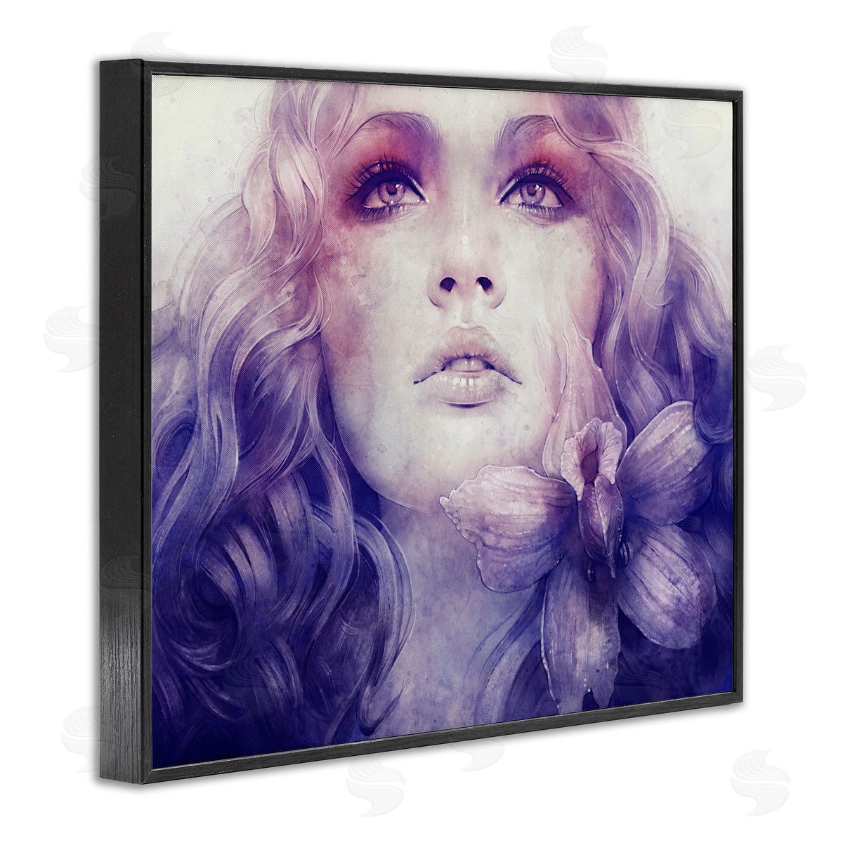 Anna Dittman Vivid Purple Flower Blossom Woman Flowing Hair Black Framed Giclee Wall Art Print