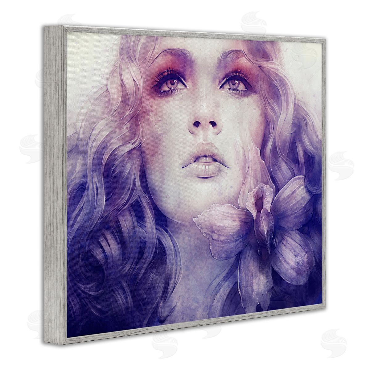Anna Dittman Vivid Purple Flower Blossom Woman Flowing Hair Gray Framed Giclee Wall Art Print
