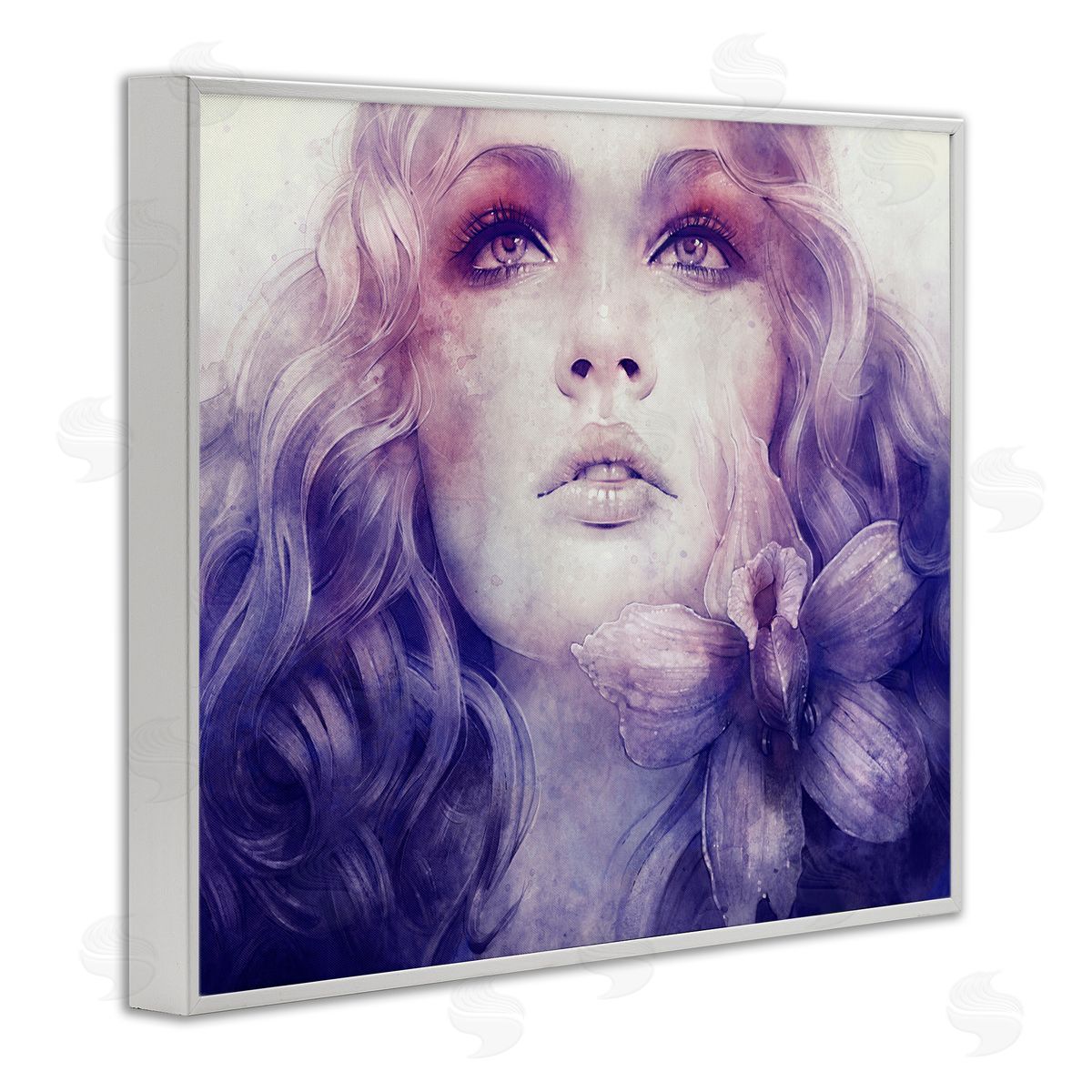 Anna Dittman Vivid Purple Flower Blossom Woman Flowing Hair White Framed Giclee Wall Art Print