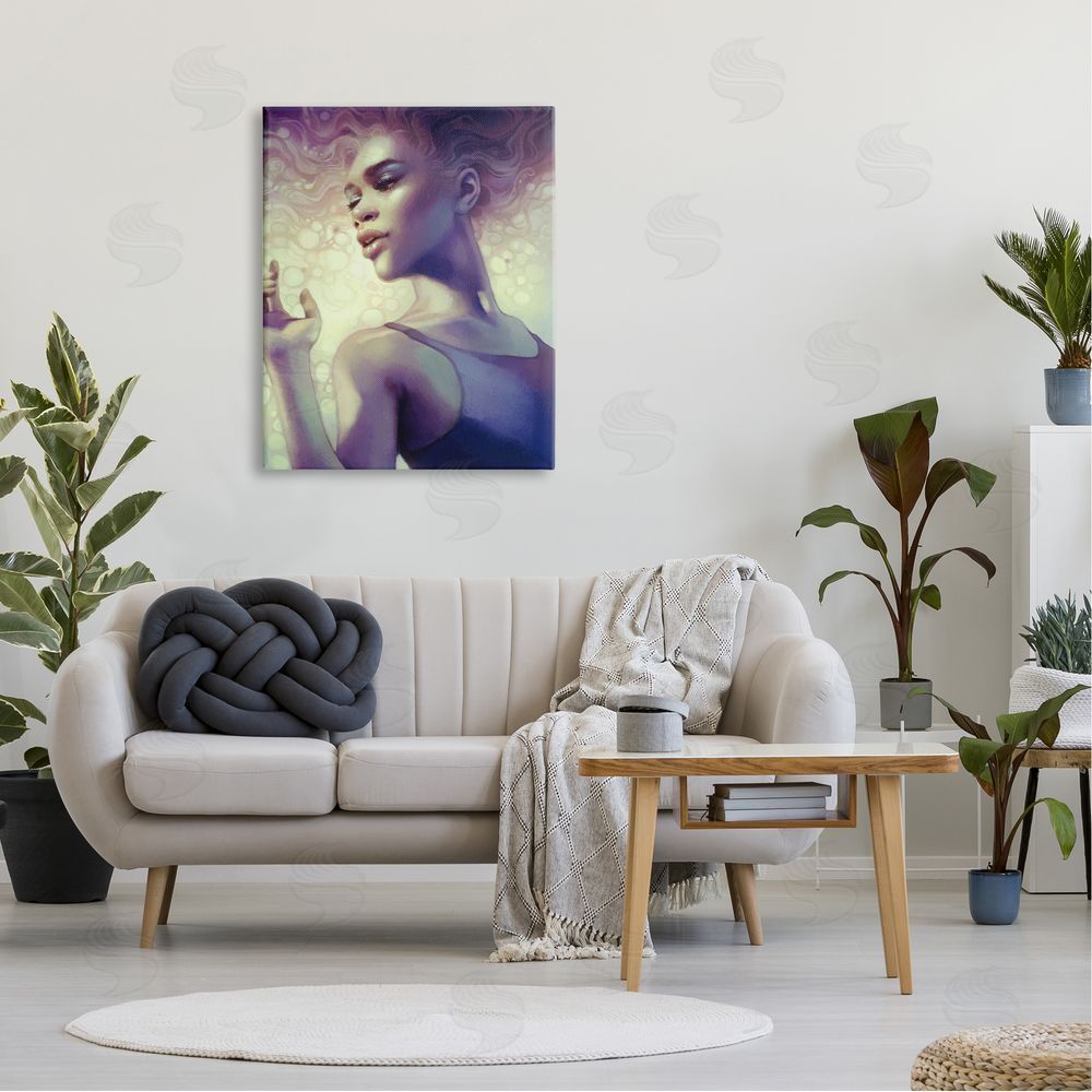 Anna Dittman Elegant Woman Curly Hair Flowing Purple Portrait  Canvas Wall Art Print in Room