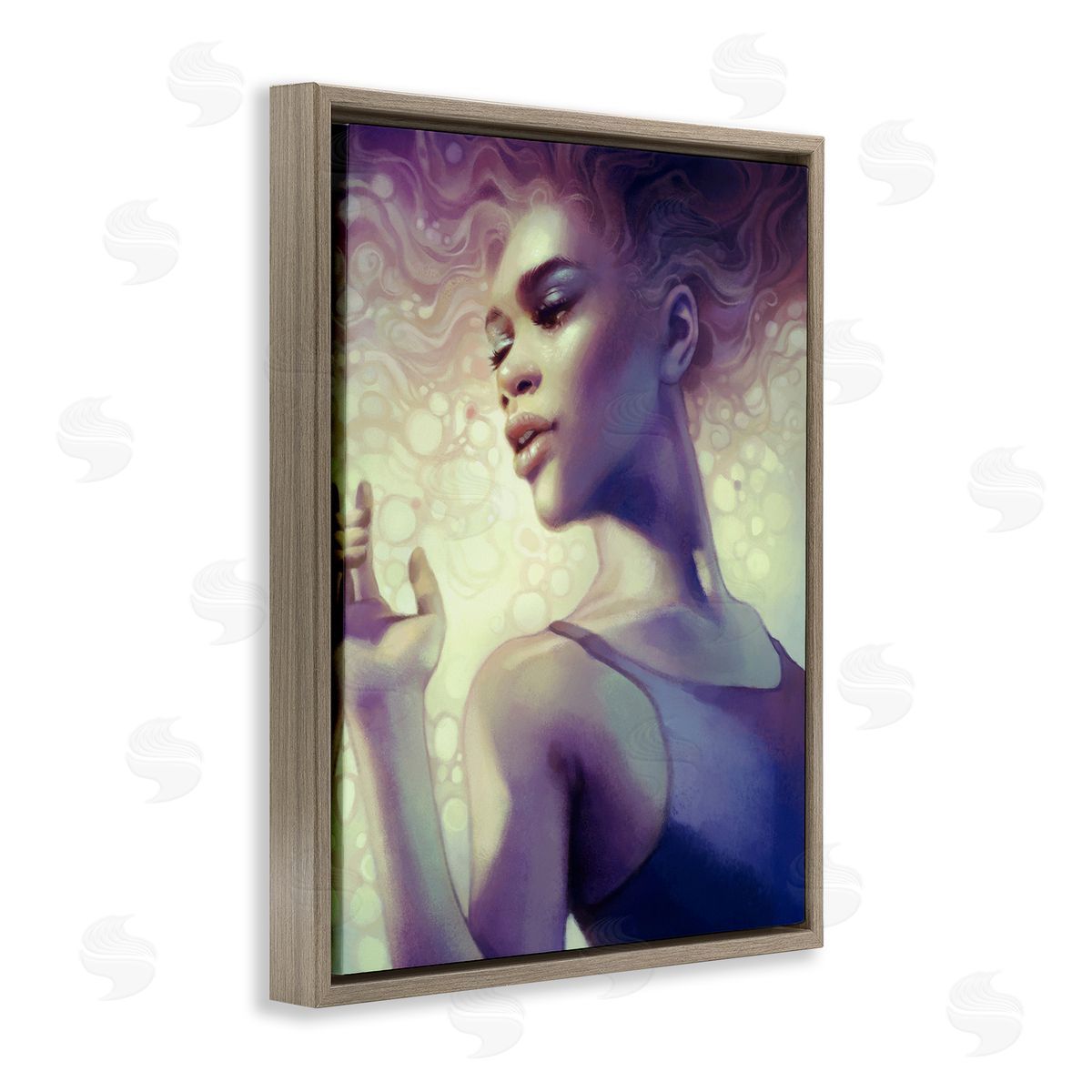 Anna Dittman Elegant Woman Curly Hair Flowing Purple Portrait  Brown Floating Frame Canvas Wall Art Print