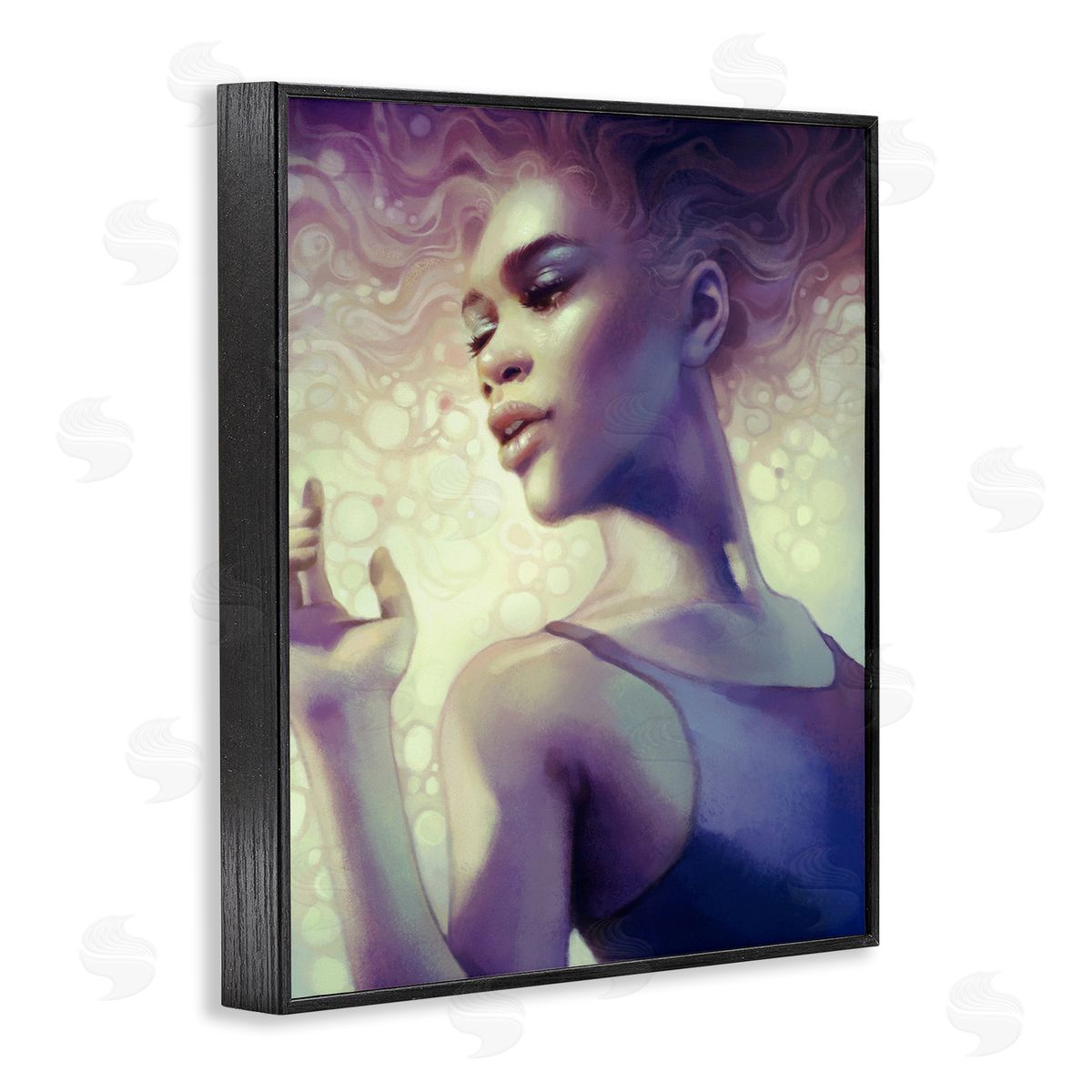 Anna Dittman Elegant Woman Curly Hair Flowing Purple Portrait  Black Framed Giclee Wall Art Print