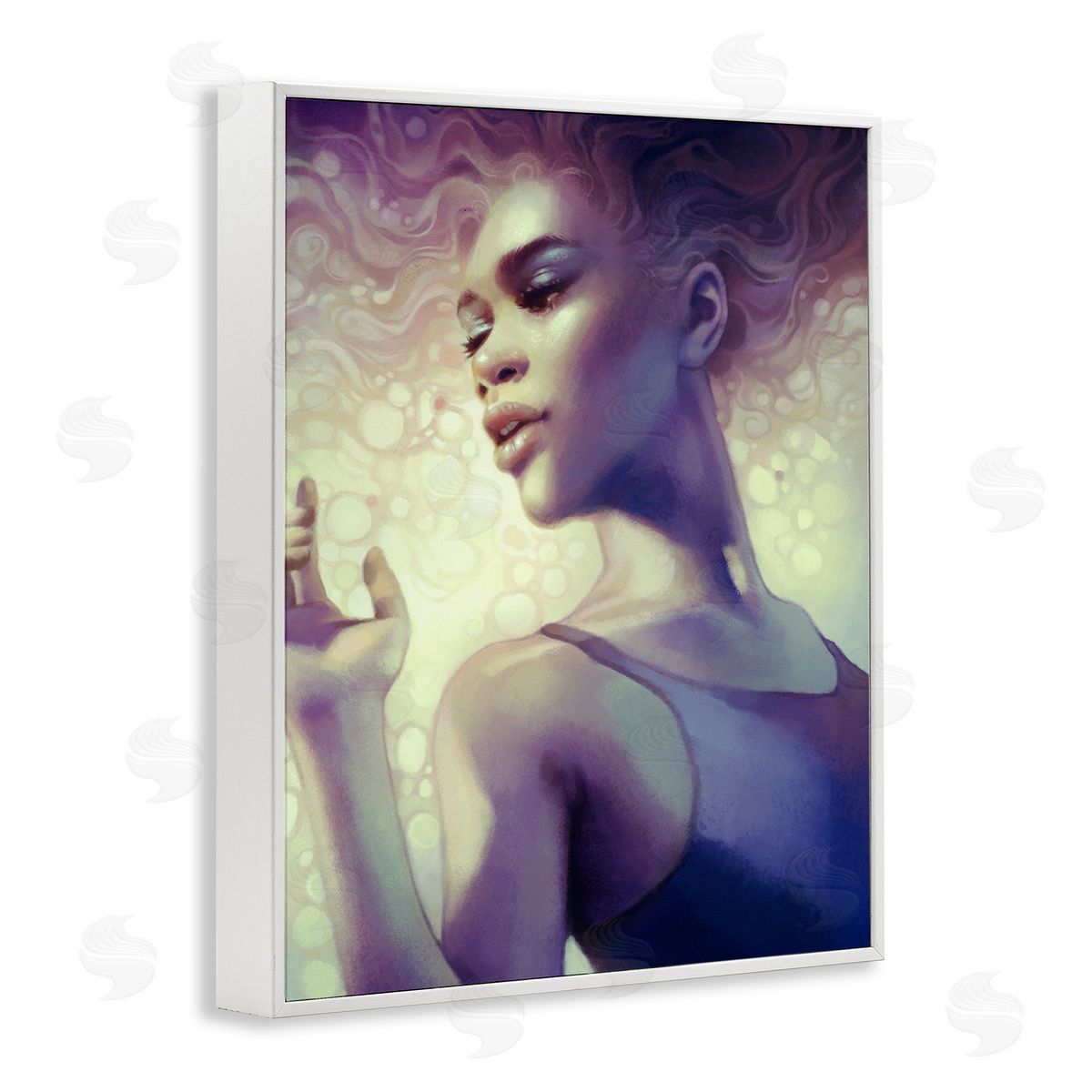 Anna Dittman Elegant Woman Curly Hair Flowing Purple Portrait  White Framed Giclee Wall Art Print